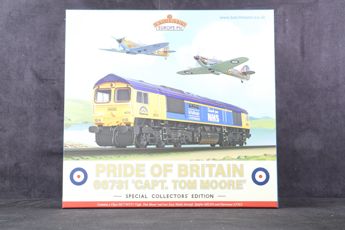 Bachmann OO 32-980KSF Pride of Britain Pack Class 66/7 &#39;66731&#39; &#39;Captain Tom Moore&#39; GBRf, DCC Sound