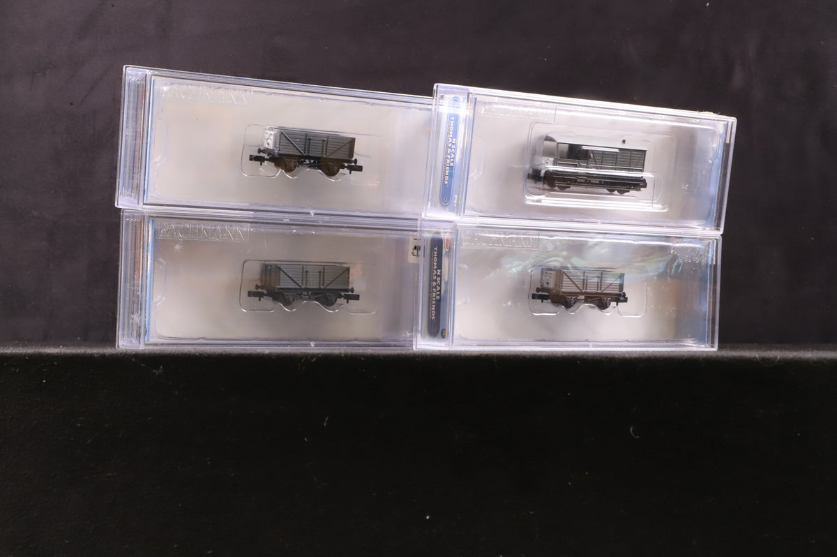 Bachmann N Rake of 3 Troublesome Trucks &amp; 1 Toad Brake Van, Inc. 77091, 77097 &amp; 2 x 77096