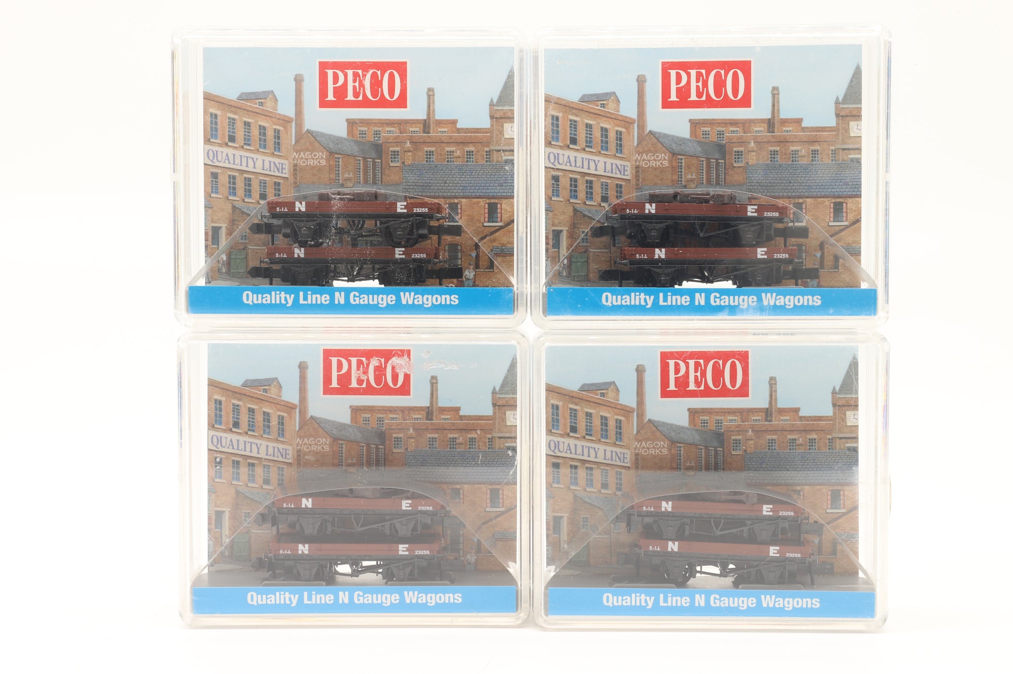 Peco N NR-39E Rake of 4 10ft Bolster Wagons NE Bauxite