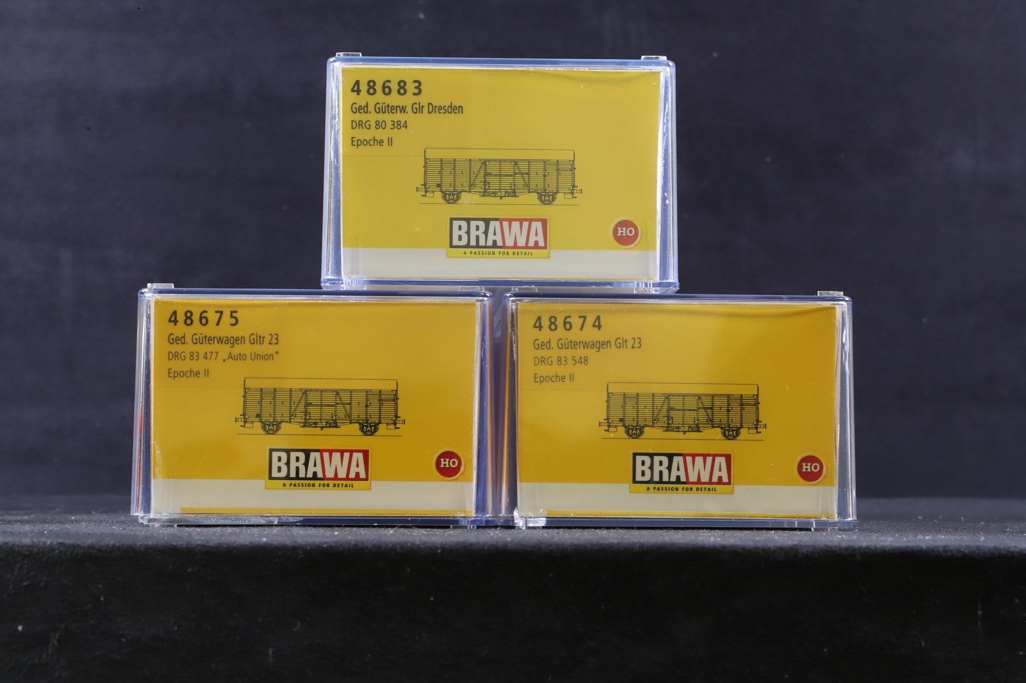 Brawa HO Rake of 3 Ged. Guterwagens, Inc. 48674, 675 & 683