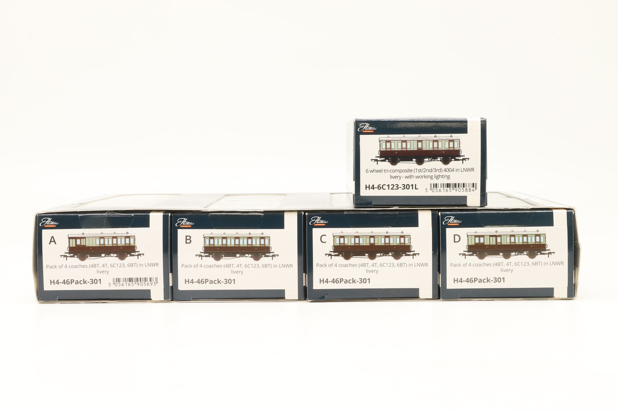 Hattons OO Rake Of 5 LNWR Coaches Inc. H4-46Pack-301 & H4-6C123-301L