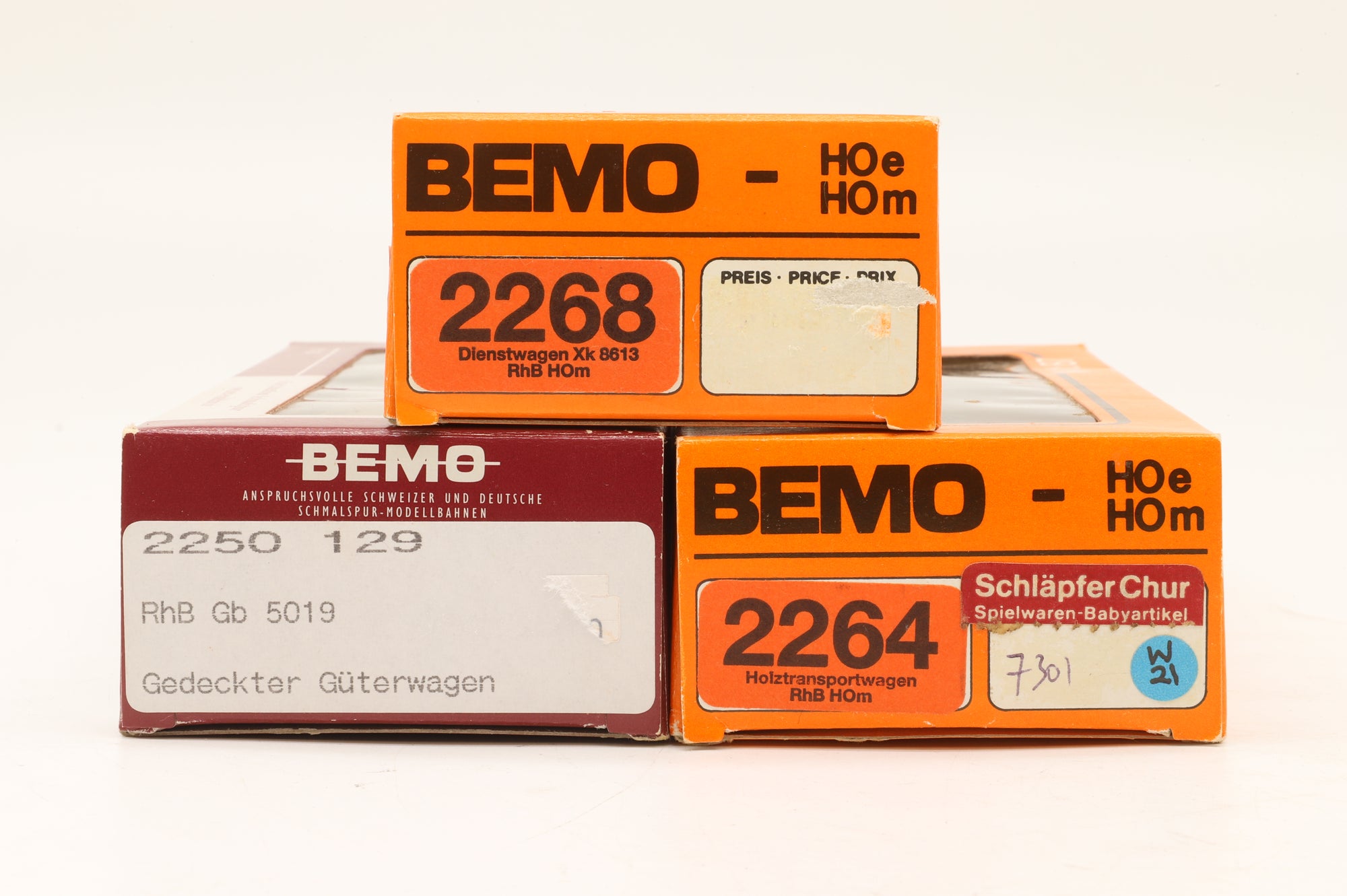 BEMO HOm Rake of 3x Assorted RhB Wagons