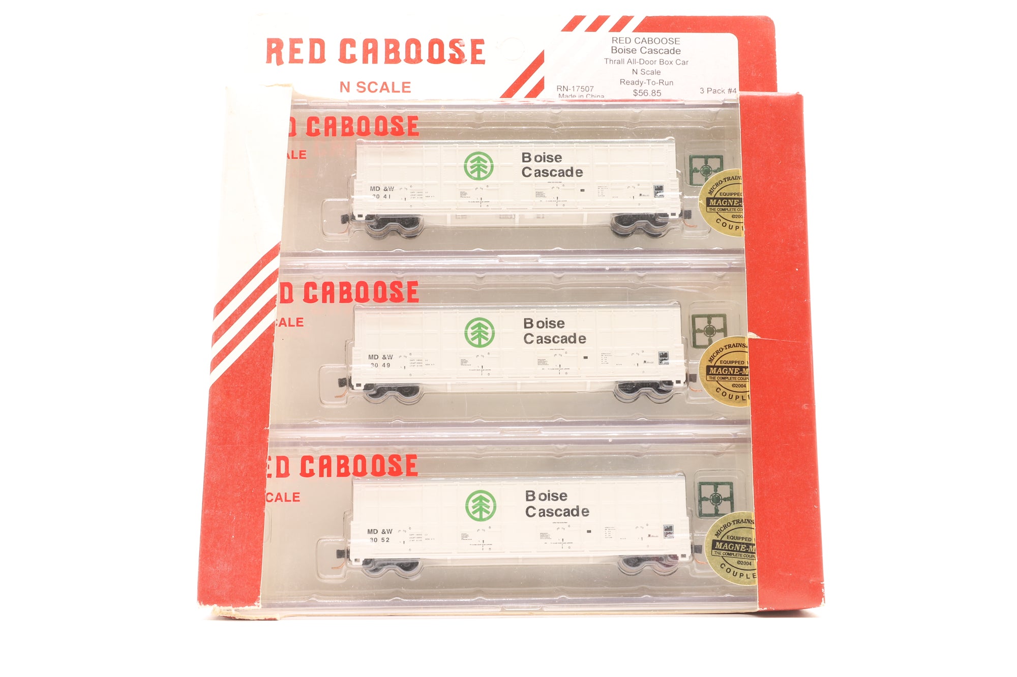 Red Caboose N RN17507 Triple Pack of Thrall All-Door Box Cars in Boise Cascade White