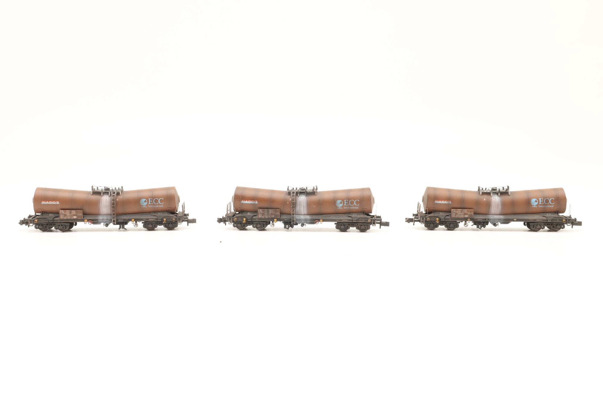 WORKSHOP Dapol N Rake of 8x NACCO ICA 'Silver Bullet' Wagons in ECC Livery – Weathered