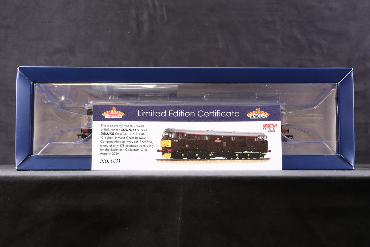 Bachmann OO 35-820SFX Class 31/1 &#39;31190&#39; &#39;Gryphon&#39; WCRC Maroon, DCC Sound, Ltd Ed