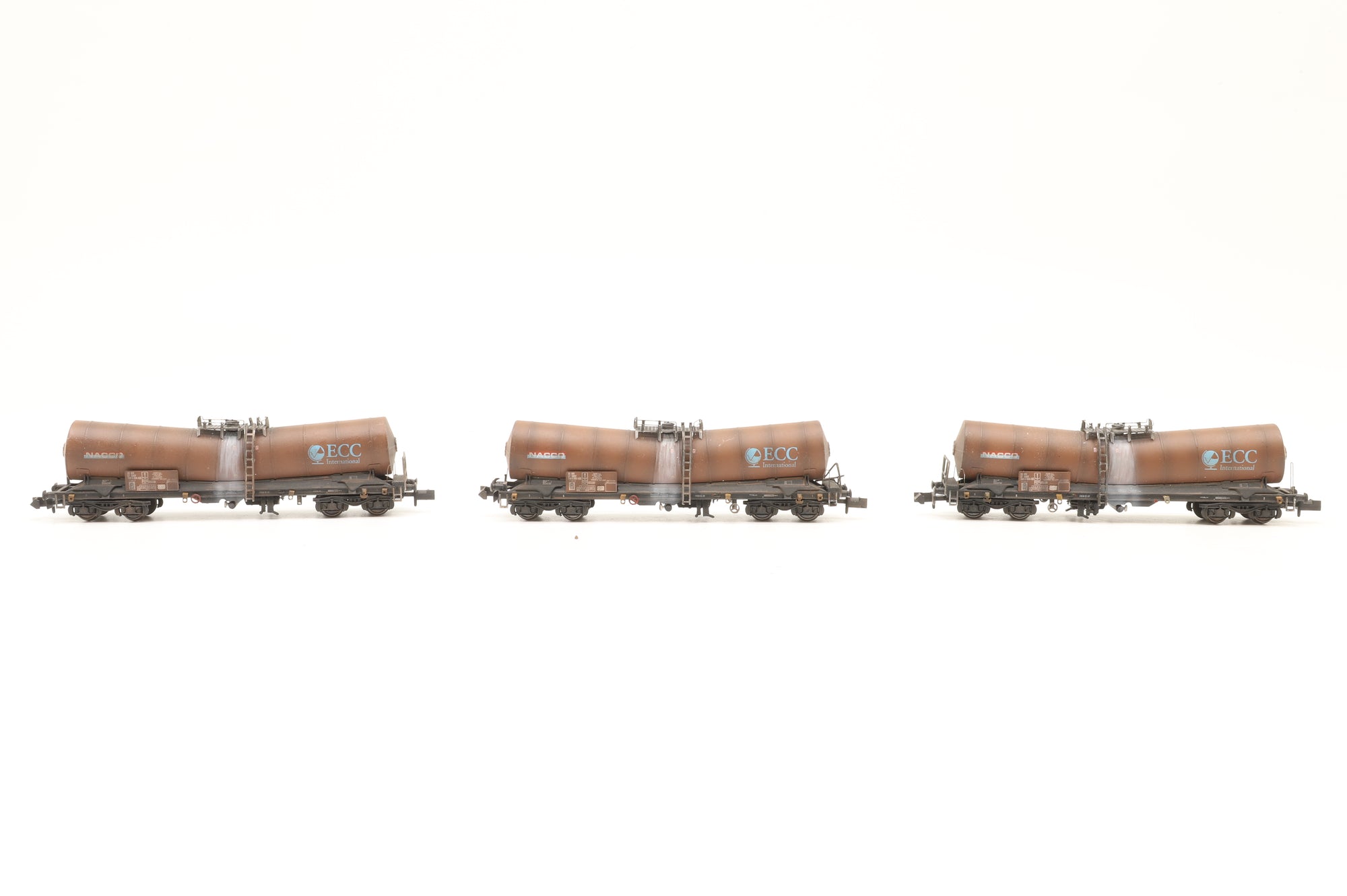 WORKSHOP Dapol N Rake of 8x NACCO ICA 'Silver Bullet' Wagons in ECC Livery – Weathered