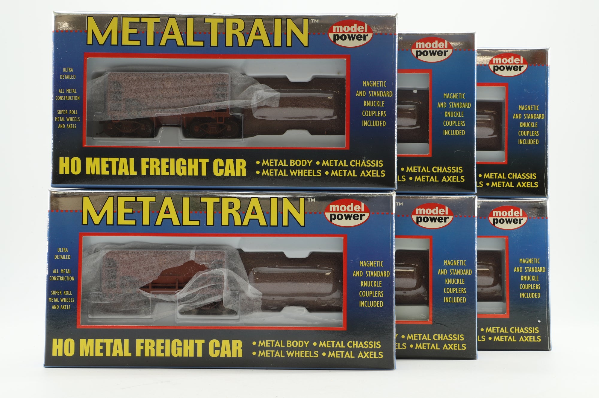 of 6 U-29 Metal Ore Cars in Duluth, Missabe, & Iron Range Brown w/ Loads - Pro-Weathered