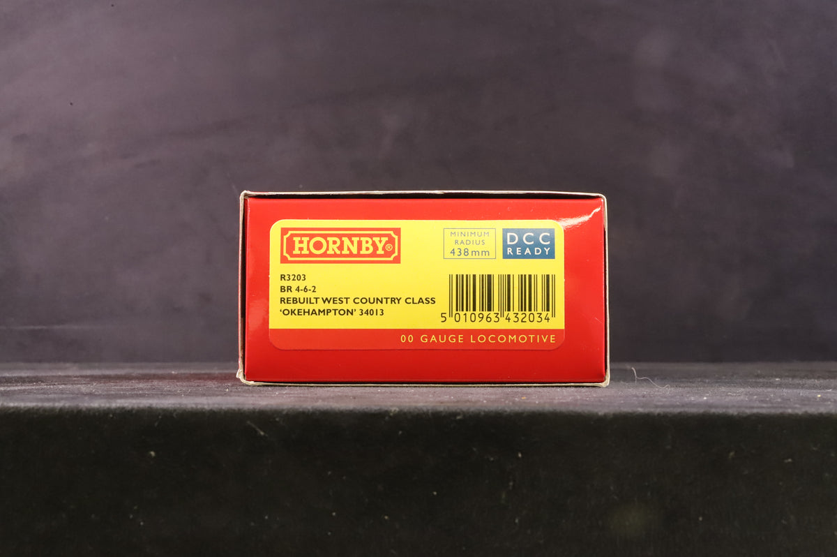 Hornby OO R3203 Rebuilt West Country Class &#39;34013&#39; &#39;Okehampton&#39; BR Lined Green L/C DCC Sound