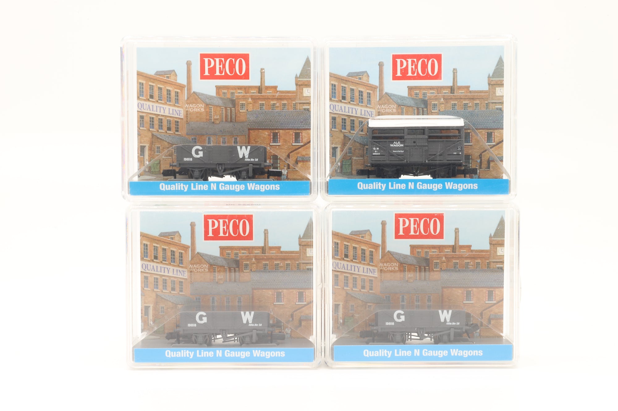 Peco N Rake of 4 Plank Wagons GW Grey