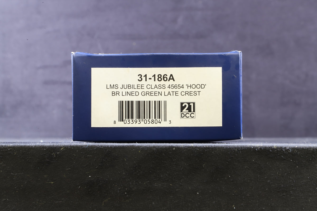 Bachmann OO 31-186A Jubilee Class 45654 &#39;Hood&#39; in Lined BR Green w/ Late Crests &amp; Overhead Clearance Stripes