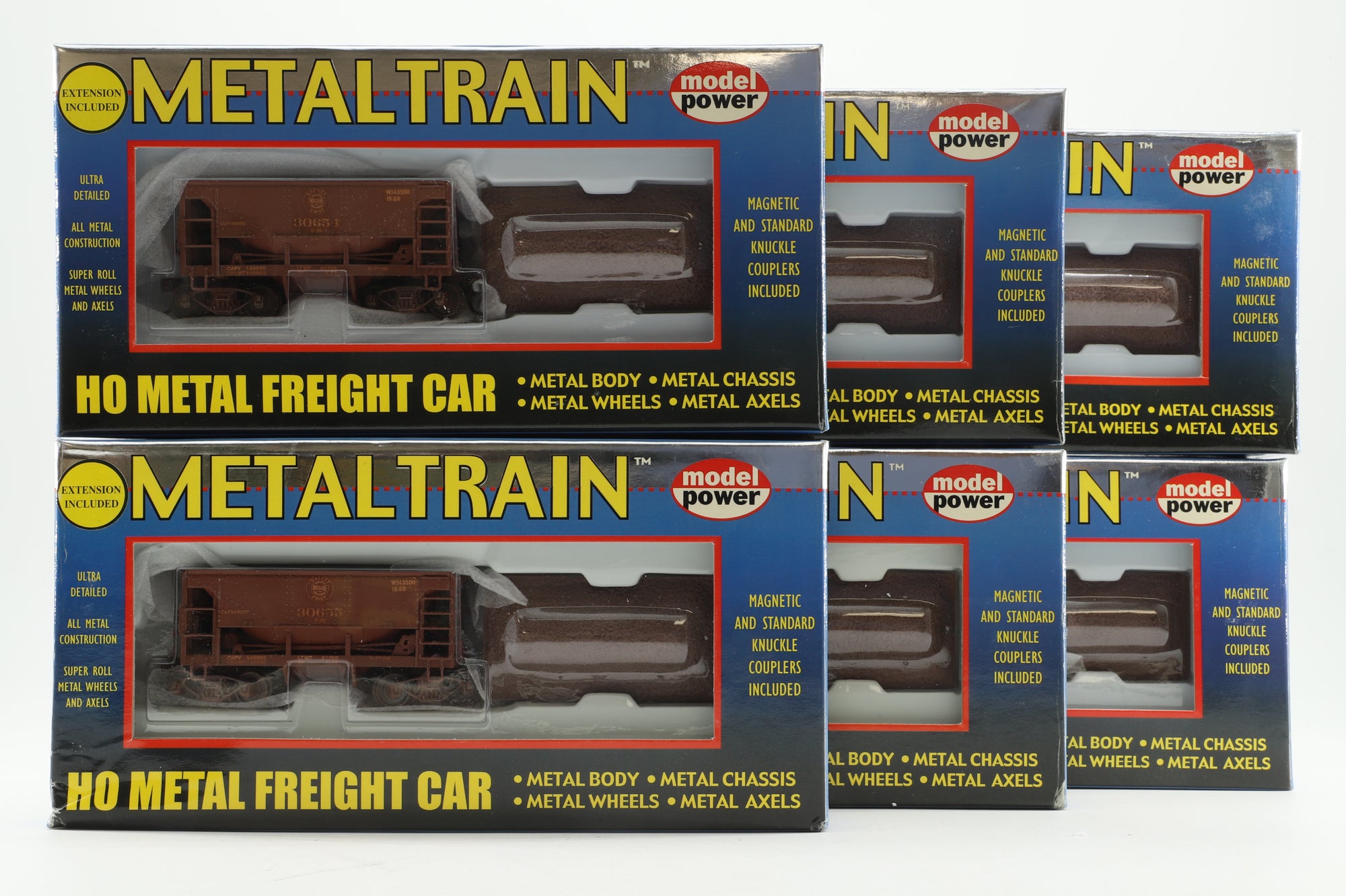 of 6 U-29 Metal Ore Cars in Duluth, Missabe, & Iron Range Brown w/ Loads - Pro-Weathered