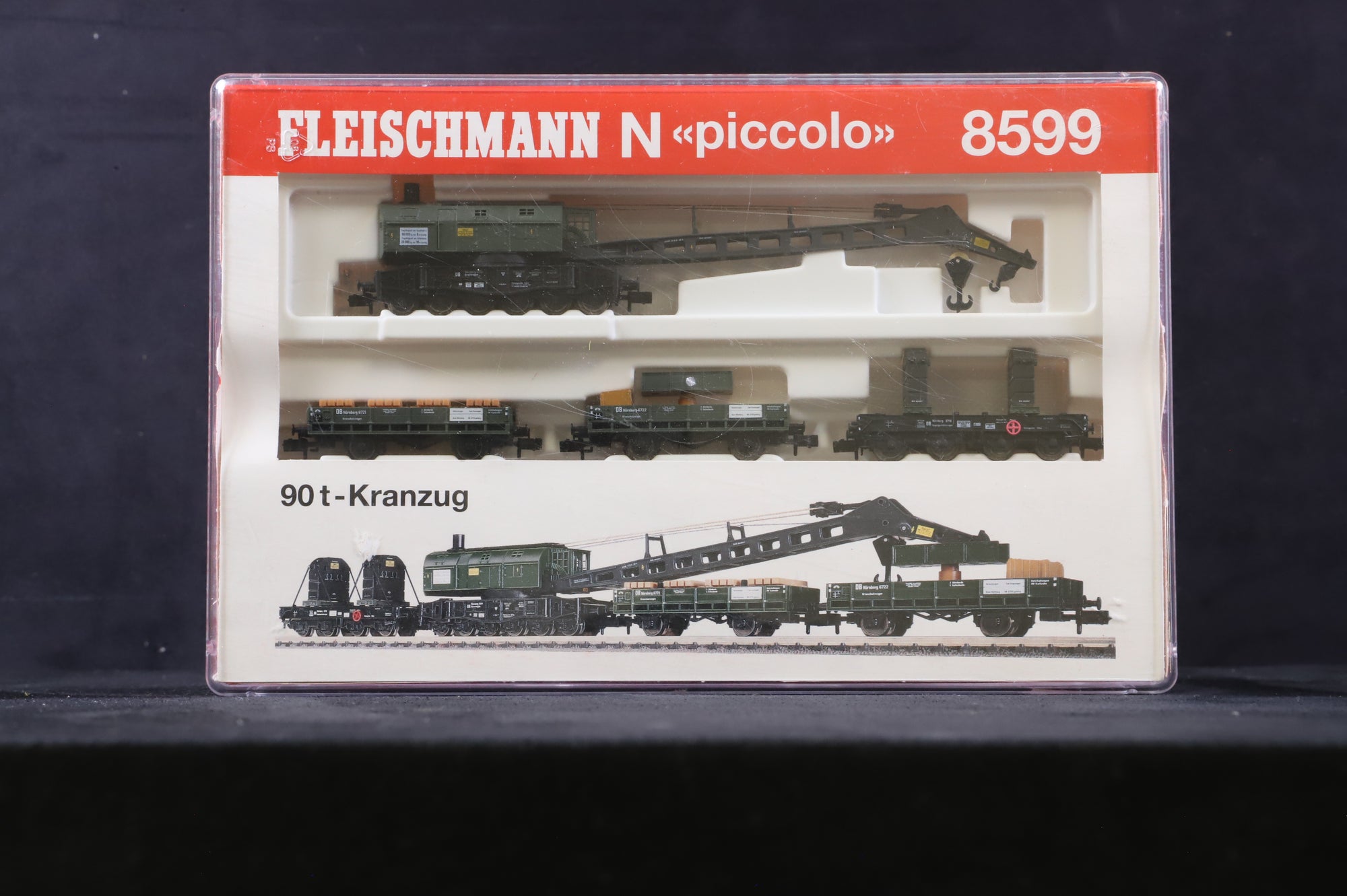 Fleischmann N Gauge 8599 90T Brakedown Crane w/ 3x Support Wagons in DB Green
