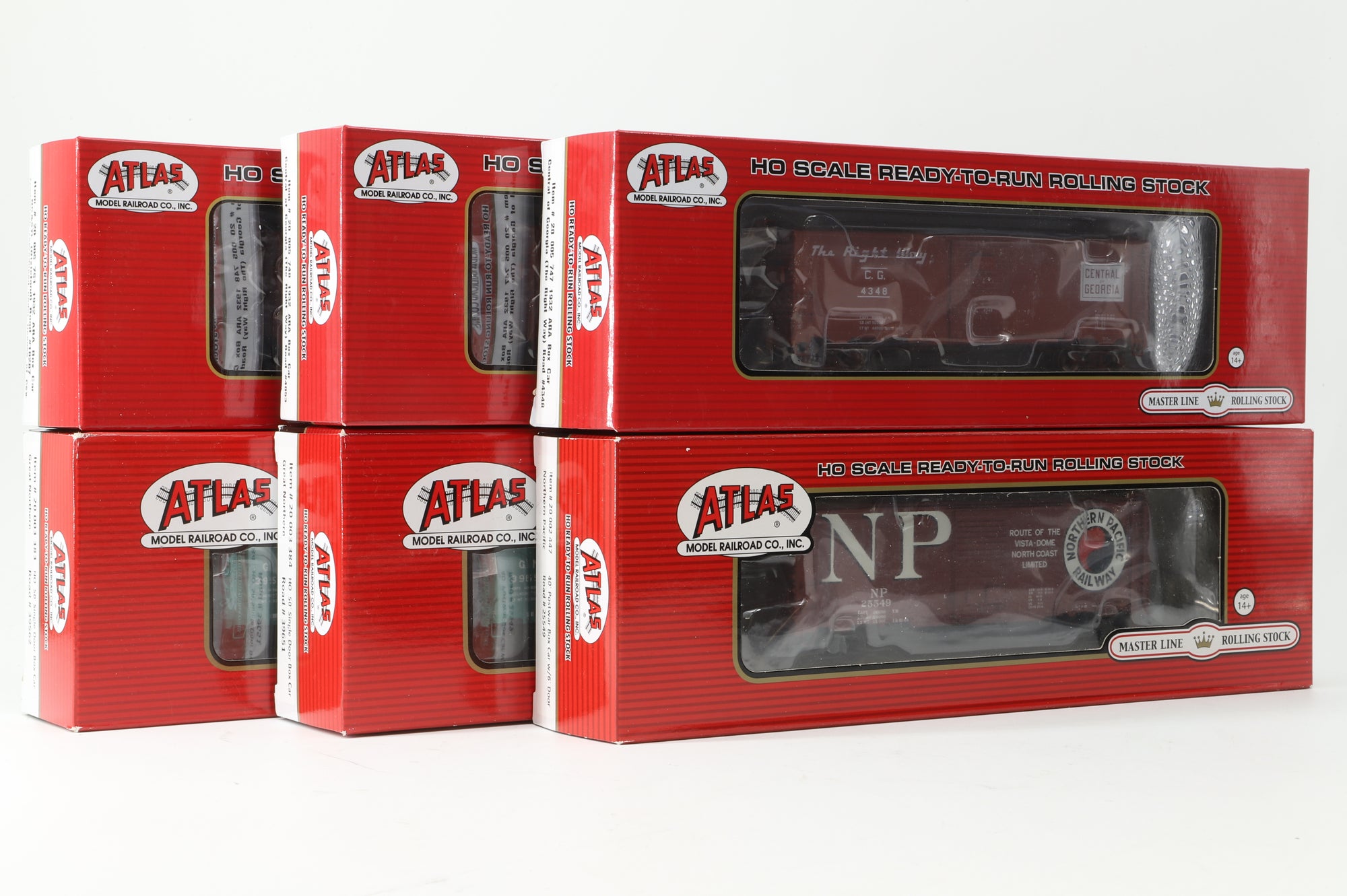 Atlas HO Rake Of 6 Assorted Box Cars Inc. 20005748, 20005747, 20005751, 20002447, 20003384 & 20003383