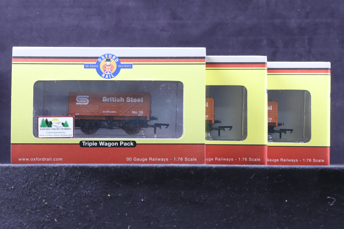 Oxford Rail OO GV6013 3 Pack Of British Steel 7 Plank Open Wagons