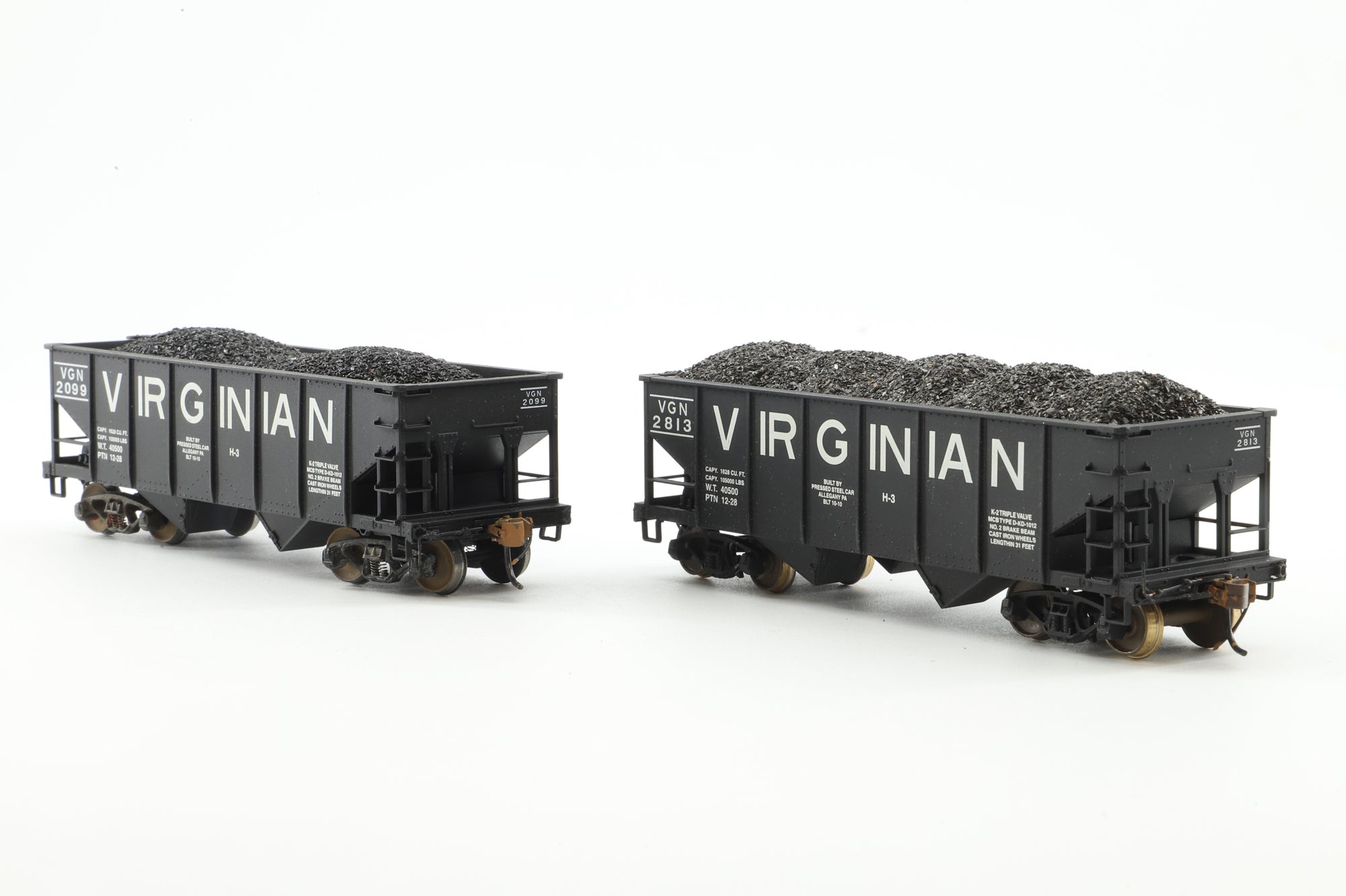 Bowser HO Brass Rake of 4 Coal hoppers w/ coal load, Weathered