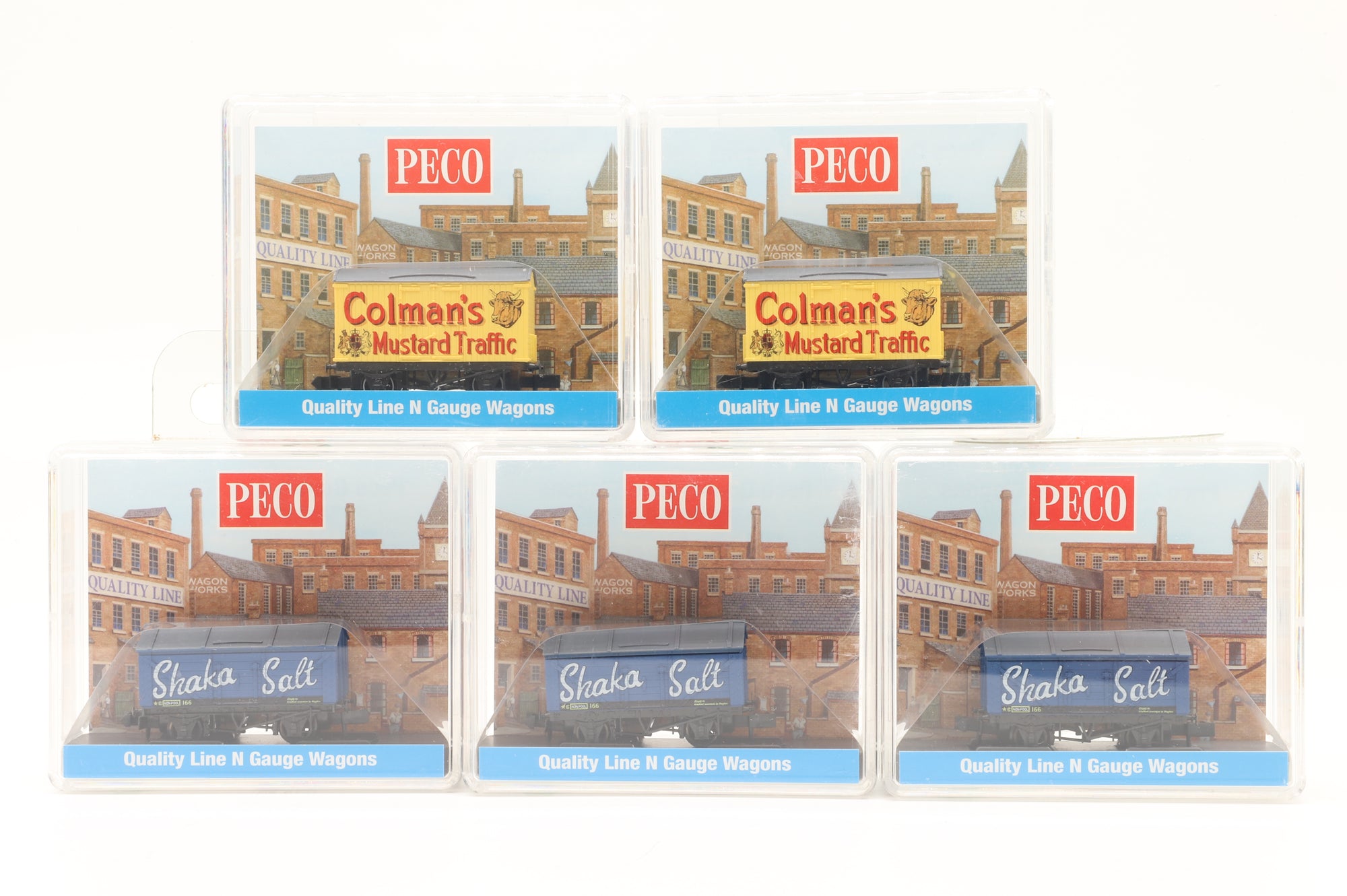 Peco N Rake of 5 Box Vans & Salt Vans
