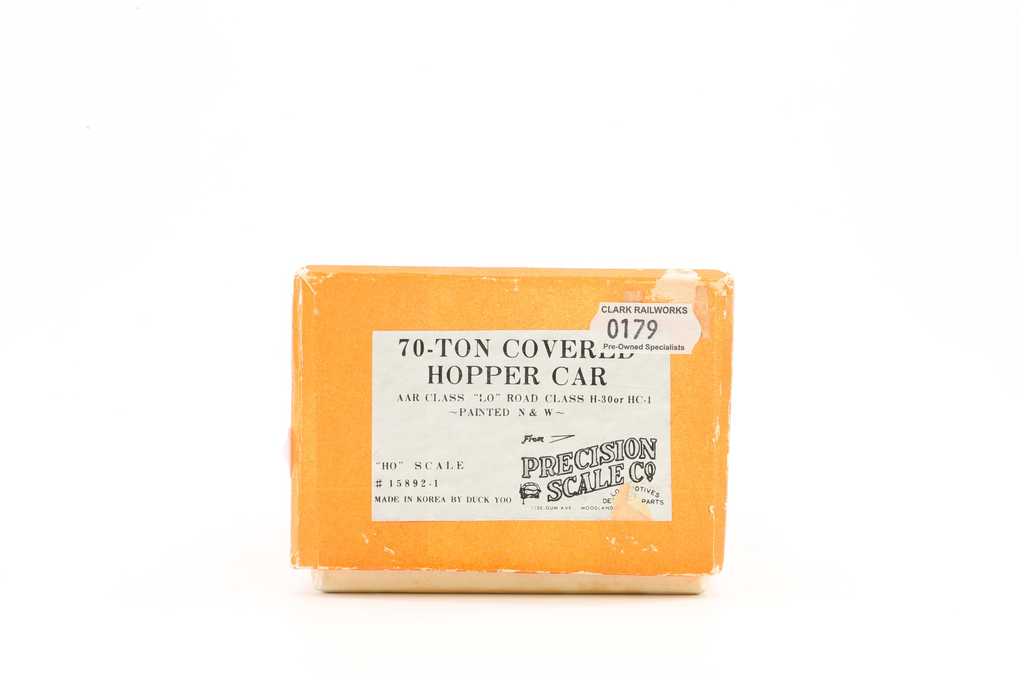 Precision Scale Co. HO Brass 15892-1 AAR Class 70T Covered Hopper Car No. 70219 in N&W Grey - Weathered