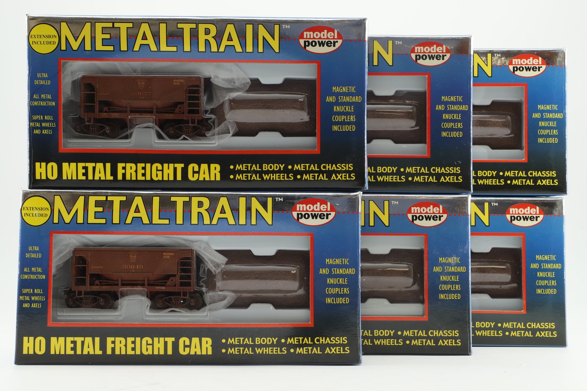 of 6 U-29 Metal Ore Cars in Duluth, Missabe, & Iron Range Brown w/ Loads - Pro-Weathered