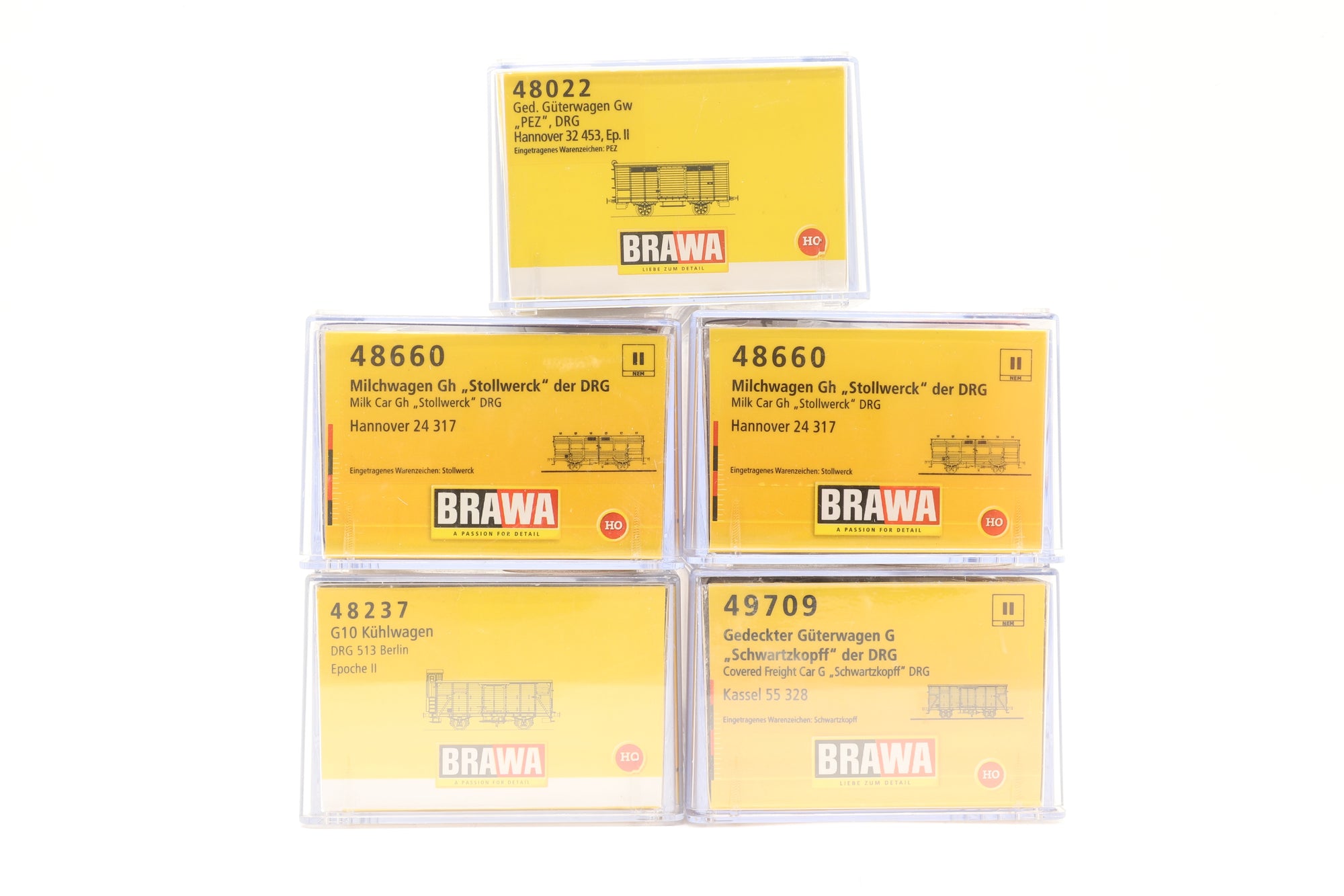 Brawa HO Rake Of 5 Assorted DRG Wagons Inc. 48660x2, 48237, 48022 & 49709