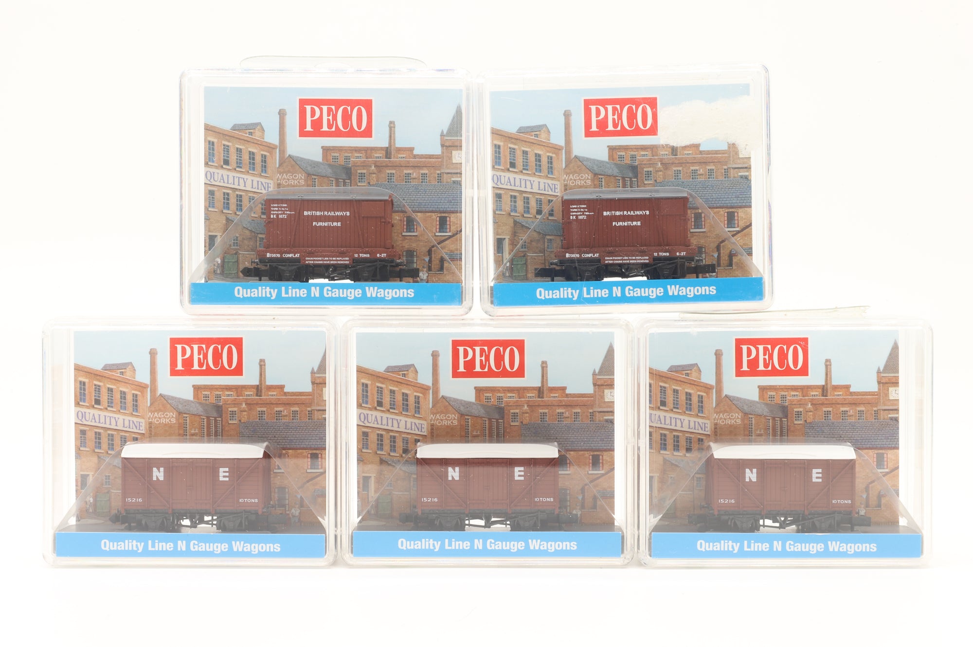 Peco N Rake of 5 10ft Box Vans NE Brown