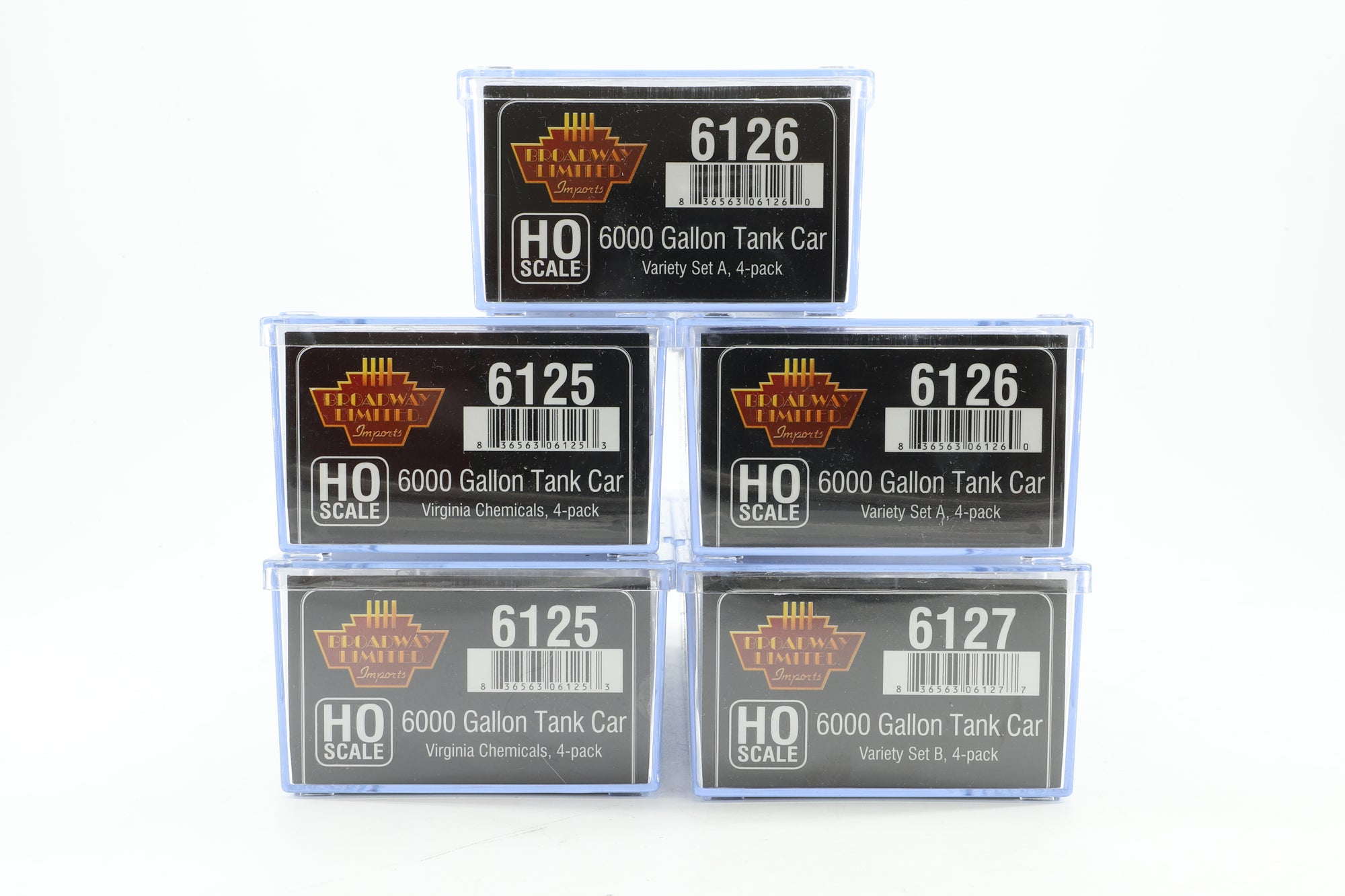 Broadway Limited HO Rake of 5 6,000 Gallon Tank Cars in Assorted Chemical Co. Liveries