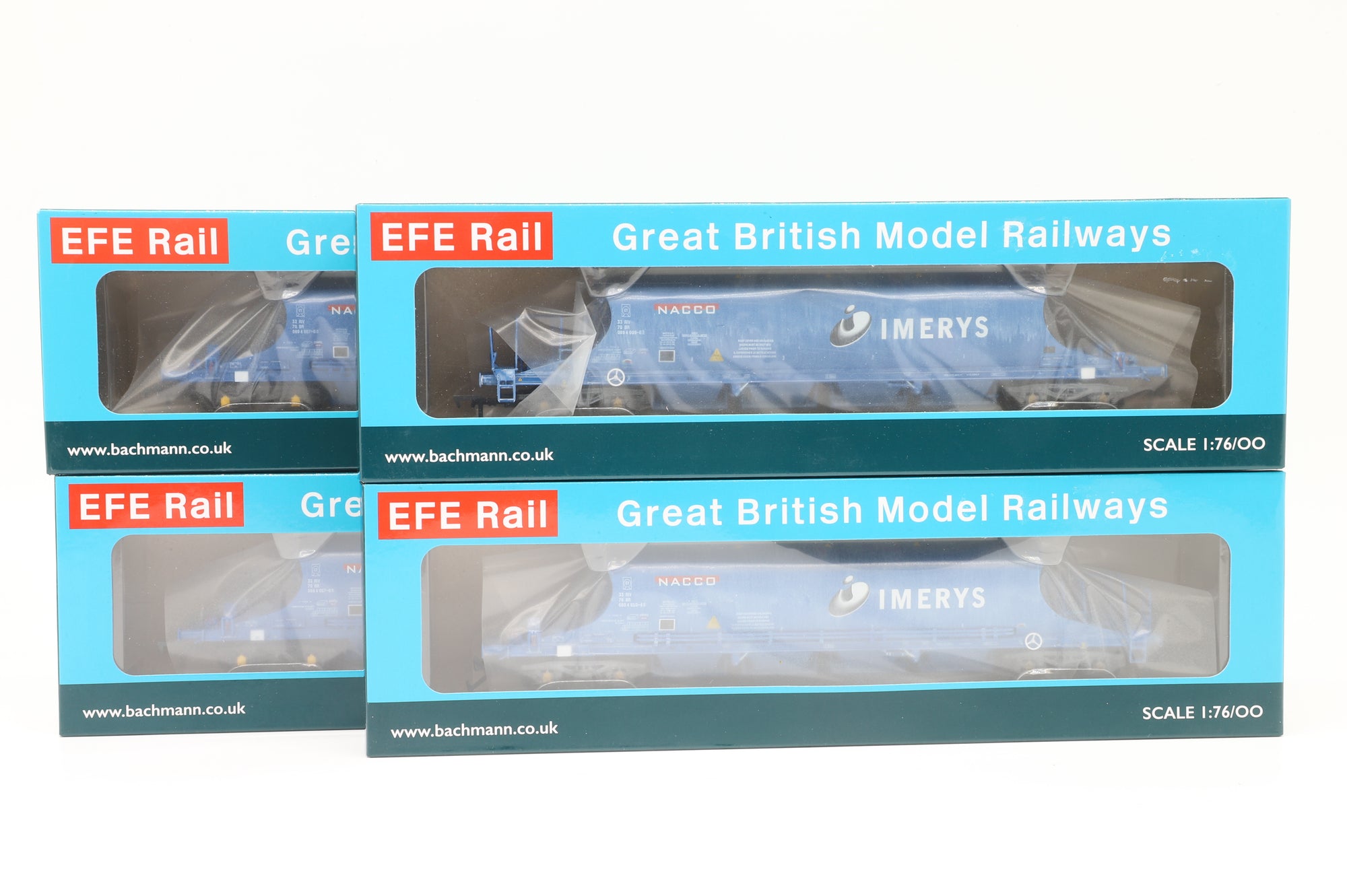 EFE OO Rake of 4 JIA China Clay Wagons in Nacco/Imerys Livery - Mixed Pristine/Weathered