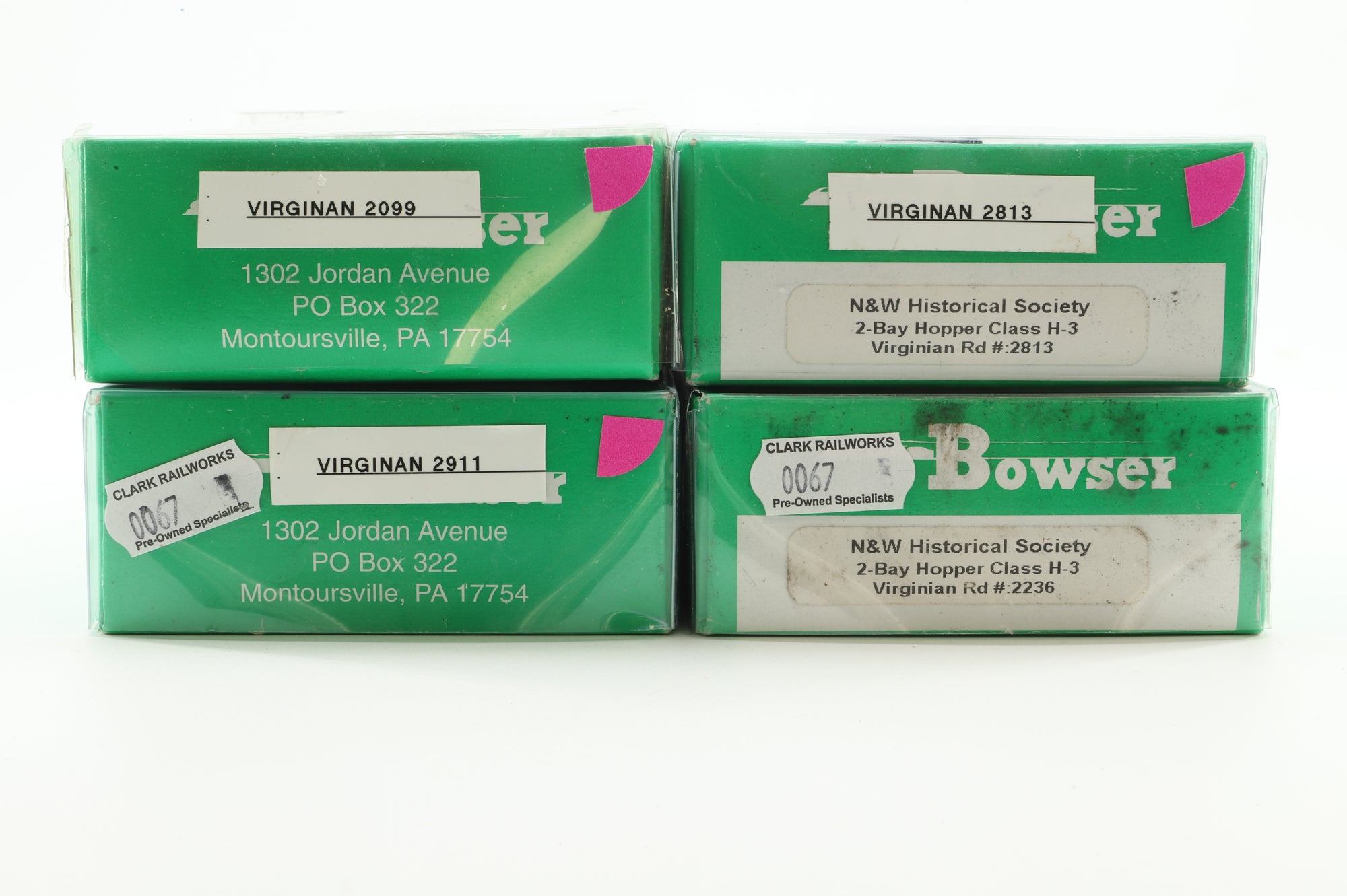 Bowser HO Brass Rake of 4 Coal hoppers w/ coal load, Weathered