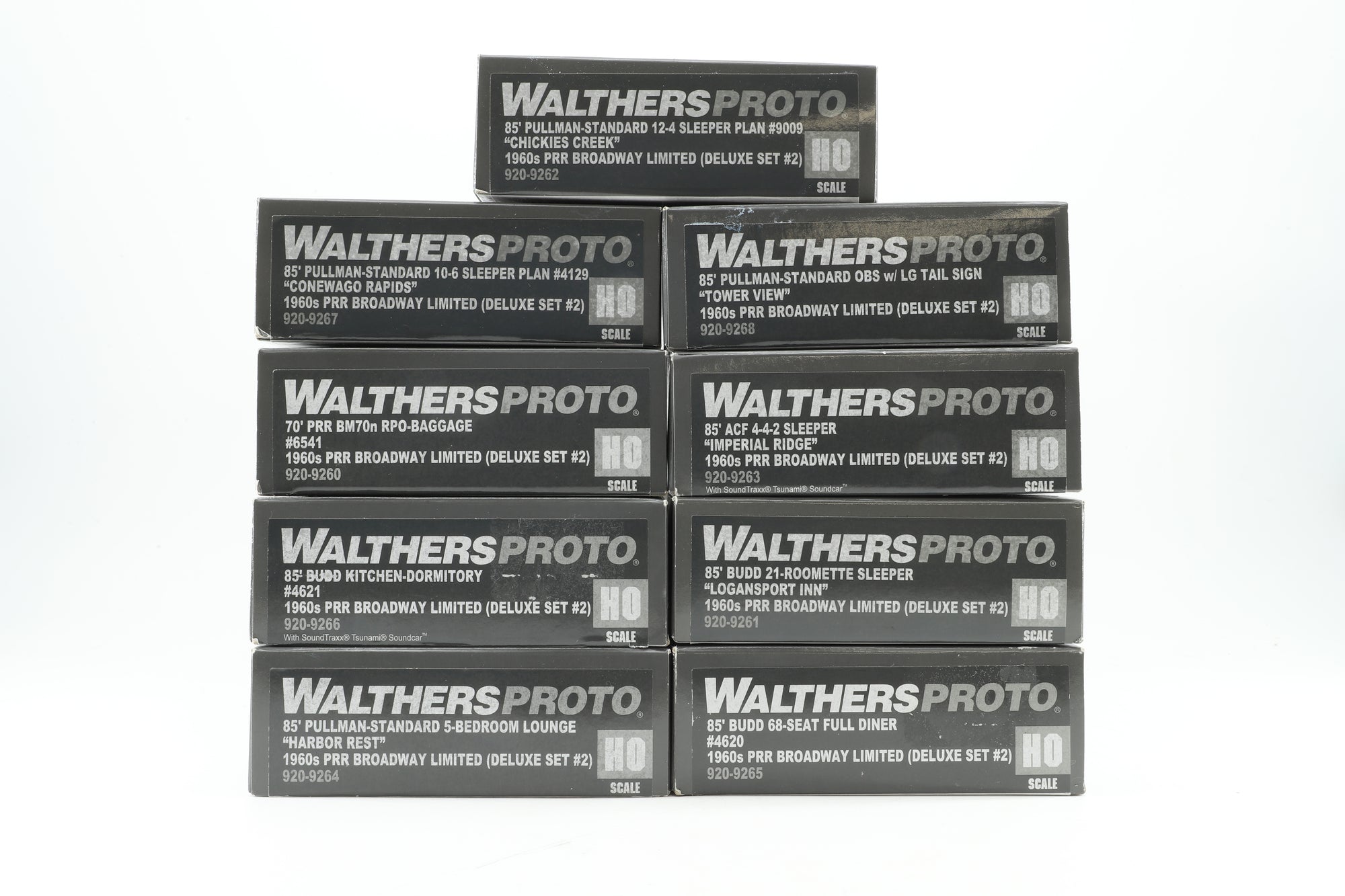 Walthers Proto HO Rake of 8x PRR 85' Pullman Coaches w/ 1x 70' BM70n RPO-Baggage Coach