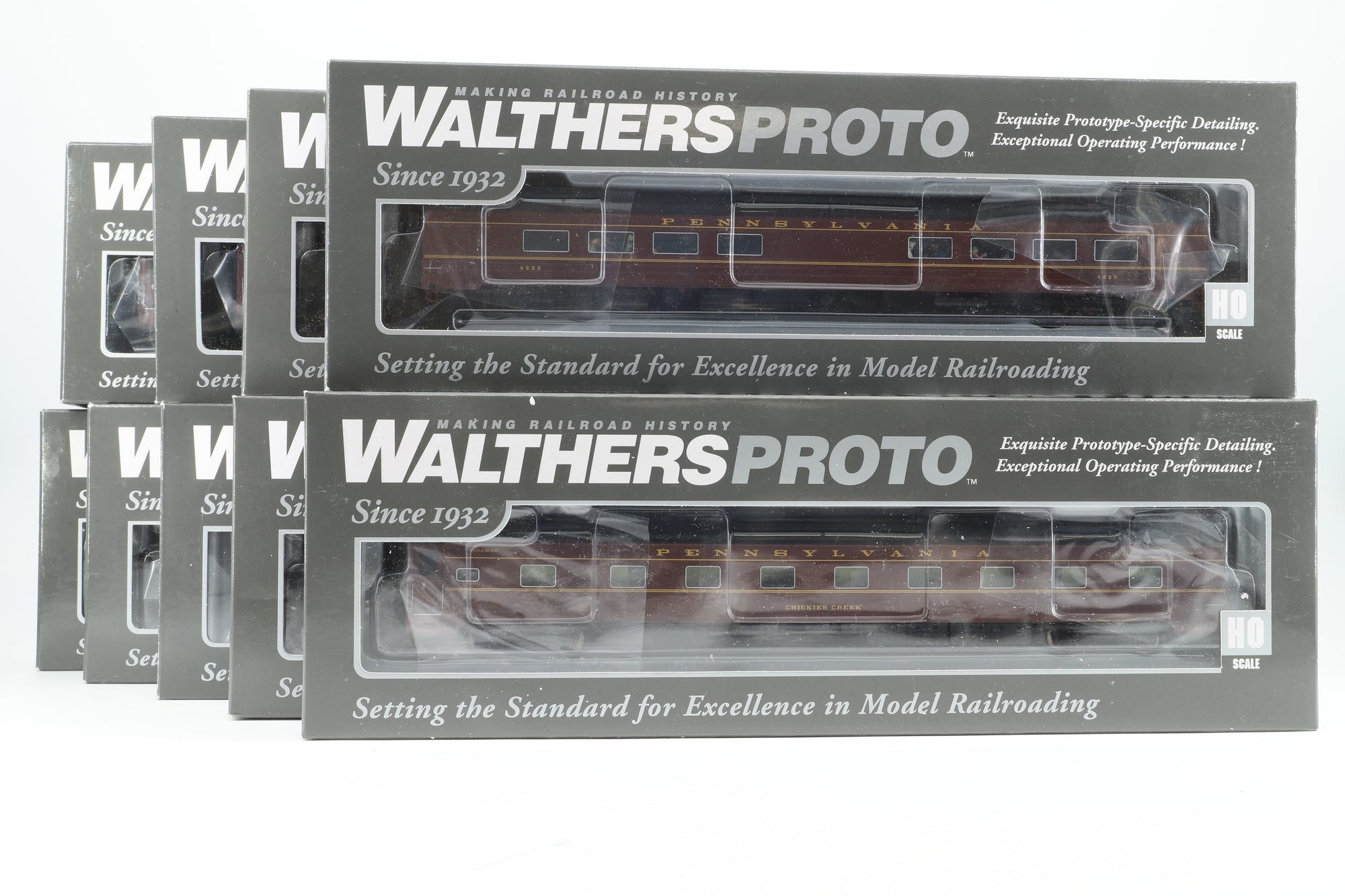 Walthers Proto HO Rake of 8x PRR 85' Pullman Coaches w/ 1x 70' BM70n RPO-Baggage Coach