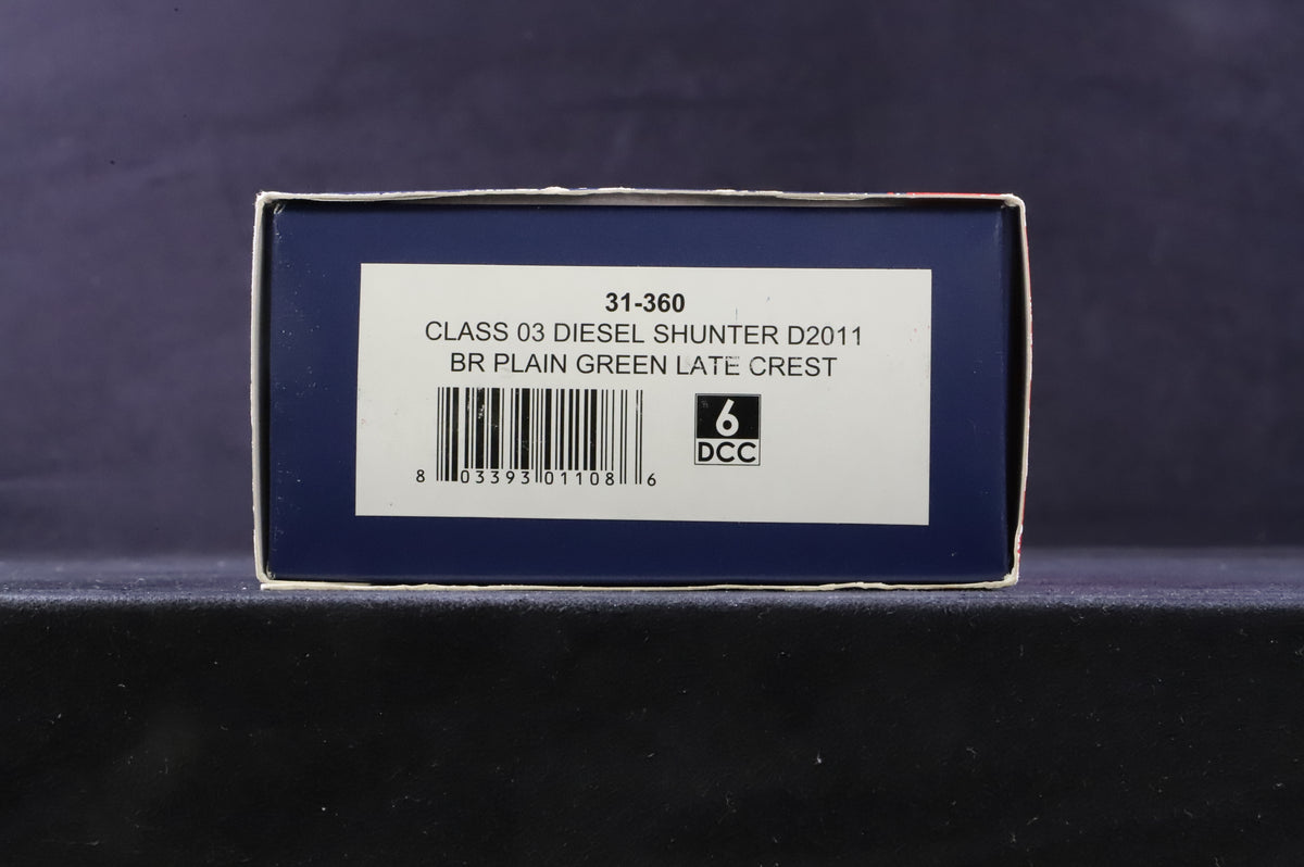 Bachmann 31-360 Class 03 Diesel Shunter &#39;D2011&#39; BR Plain Green L/Crest, DCC Sound