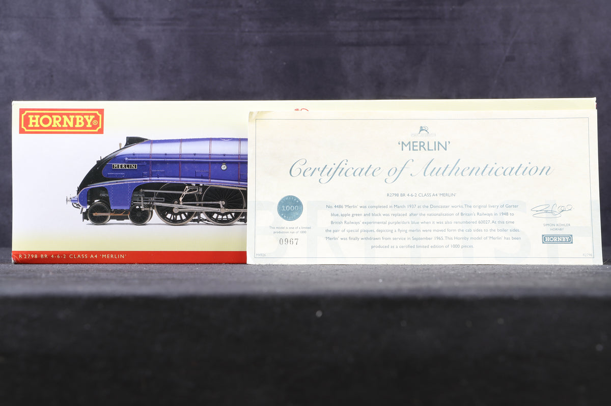 Hornby OO R2798 4-6-2 Class A4 &#39;60027&#39; &#39;Merlin&#39; BR Experimental Purple Ltd Ed 967/ 1000, DCC Fitted