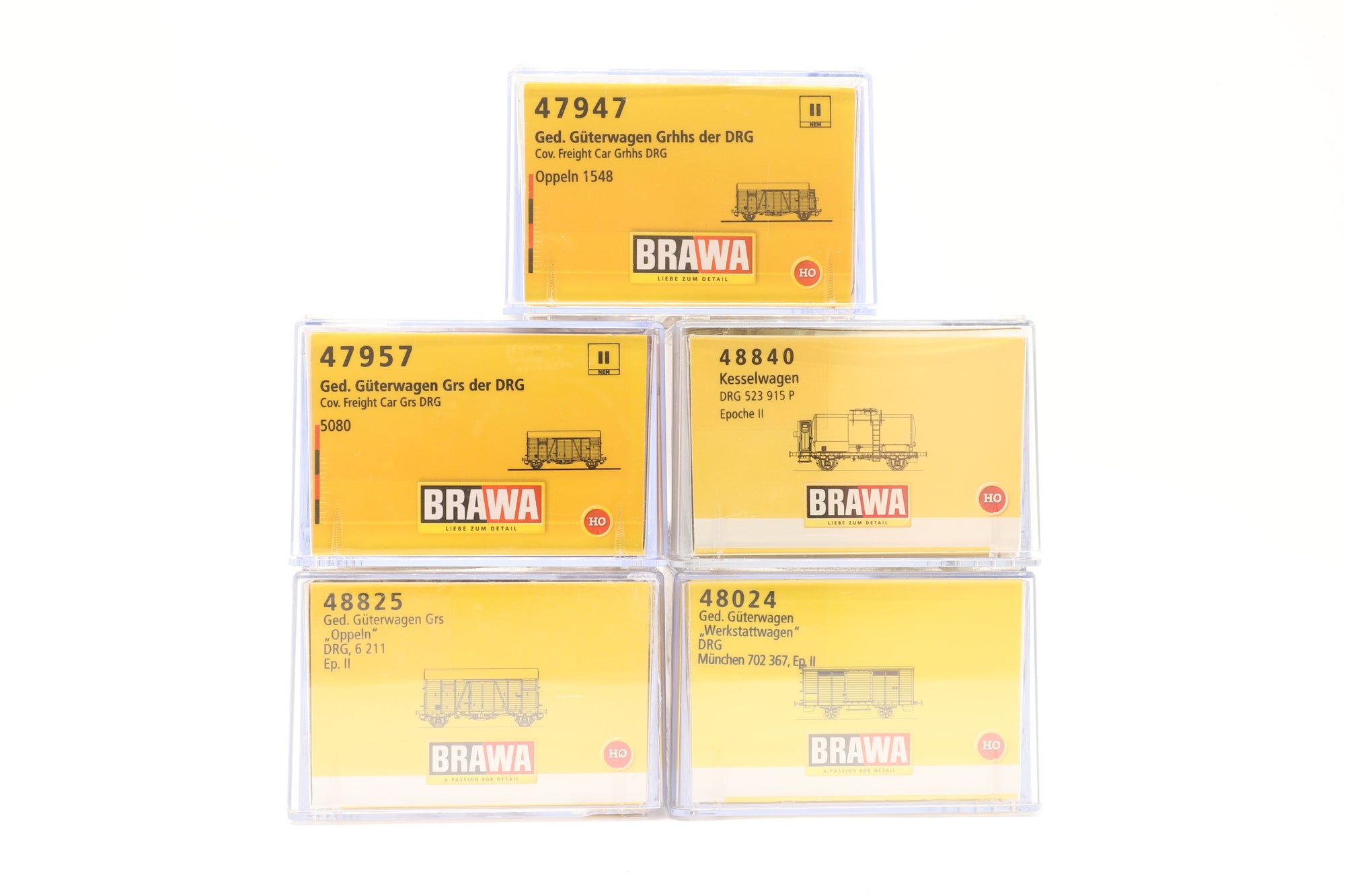 Brawa HO Rake Of 5 Assorted DRG Wagons Inc. 48024, 48840, 47947, 47957 & 48825