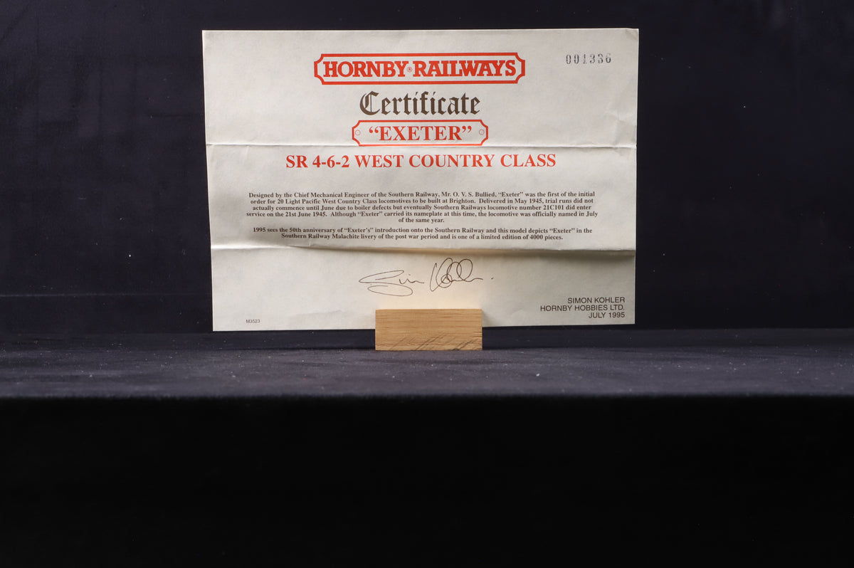 Hornby OO R320 West Country Class 21C101 &#39;Exeter&#39; in SR Green w/ Sunshine Lettering
