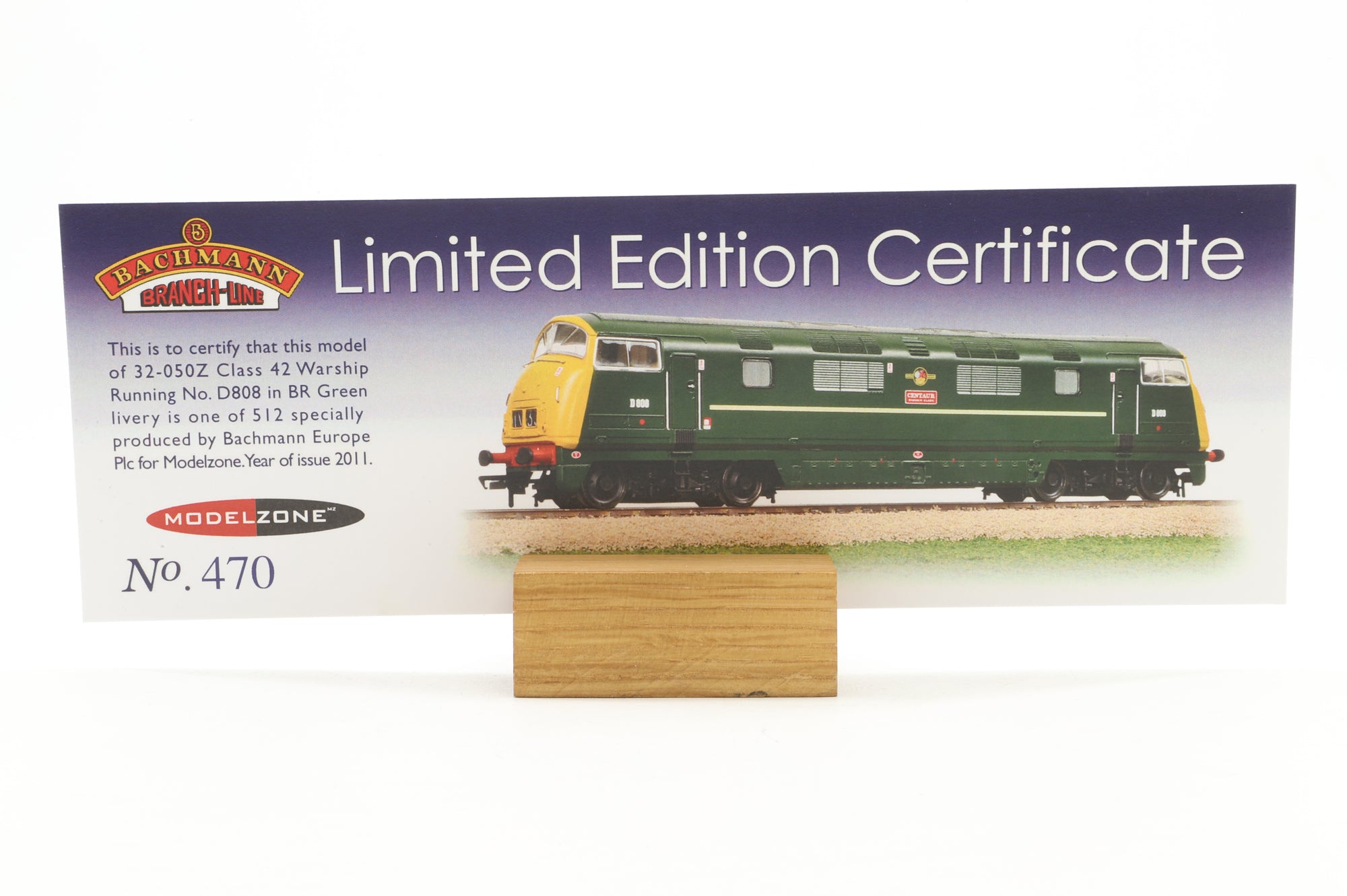 Bachmann OO 32-050Z Class 42 Diesel 'D808' 'Centaur' B Green L/C Excl. Modelzone Ltd Ed 470/ 512