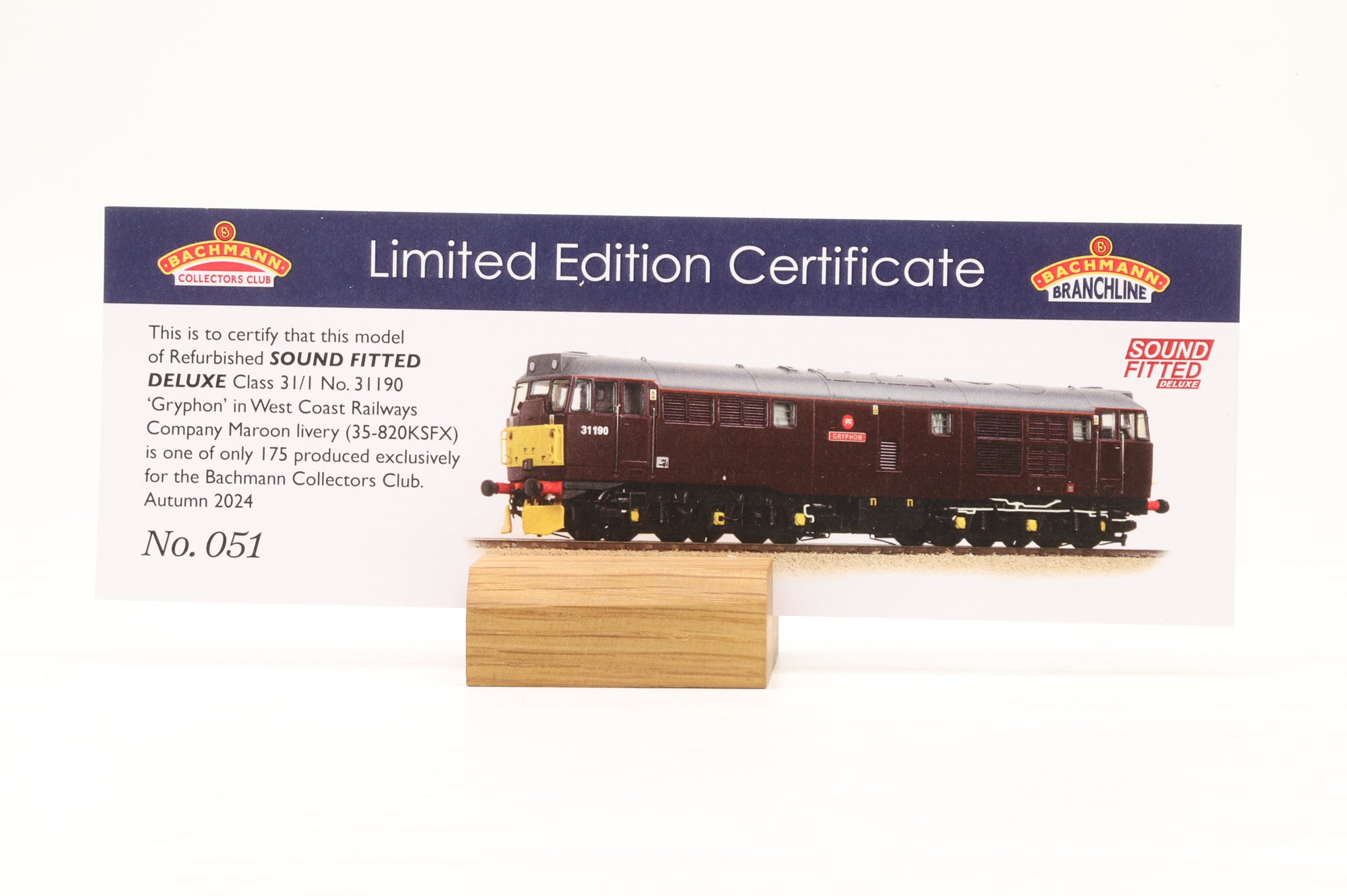 Bachmann OO 35-820KSFX Class 31/1 Refurbished '31190' 'Gryphon' WCRC Maroon DCC Sound Deluxe