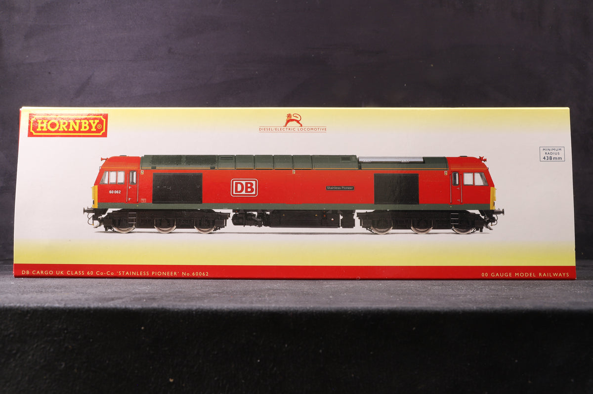 Hornby OO R3885 DB Cargo UK Class 60 Co-Co &#39;Stainless Pioneer&#39; &#39;60062&#39;, DCC Sound