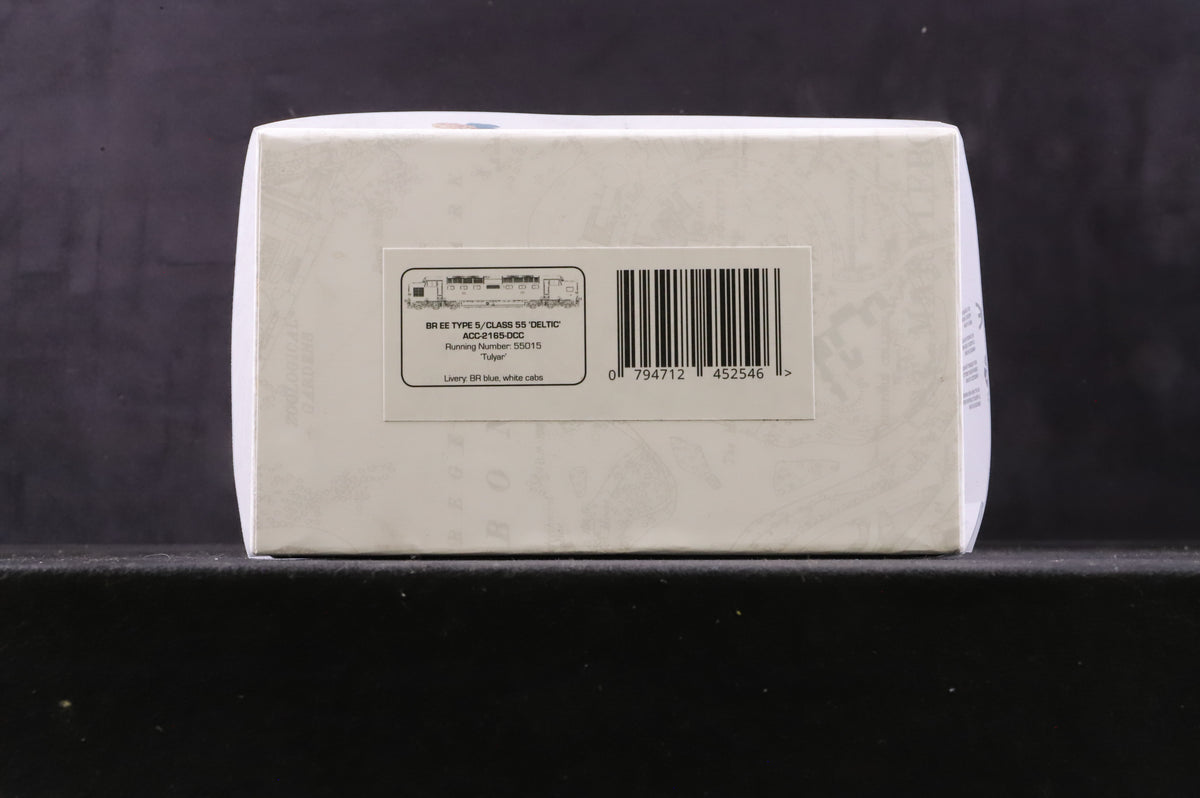 Accurascale OO ACC2165 BR EE Type 5 Class 55 Deltic &#39;55015&#39; &#39;Tulyar&#39; BR Blue White Cabs Weathered DCC Sound