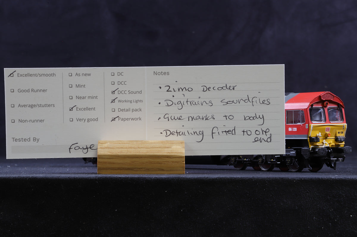 Bachmann OO 32-738Z Class 66 &#39;66128&#39; DB Cargo Renumbered, DCC Sound