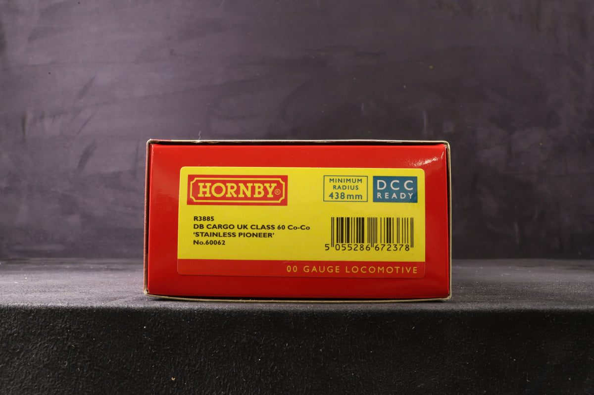 Hornby OO R3885 DB Cargo UK Class 60 Co-Co &#39;Stainless Pioneer&#39; &#39;60062&#39;, DCC Sound