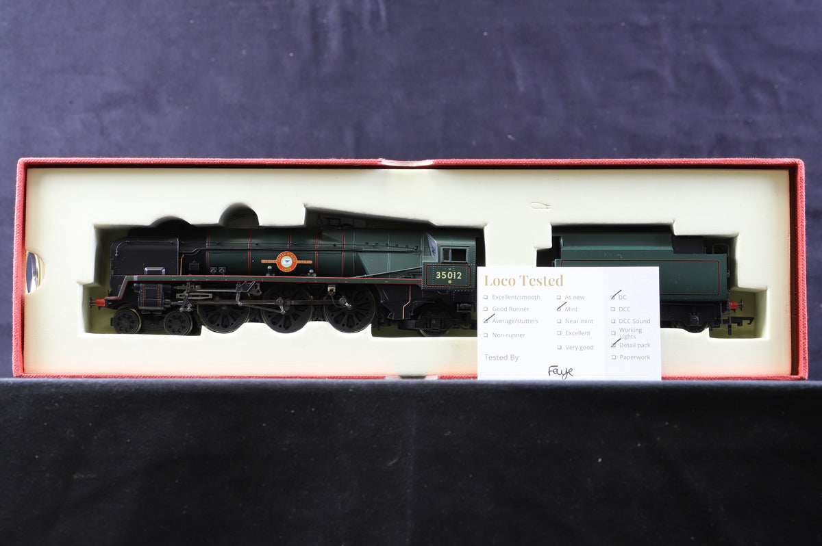 Hornby R1038 Merchant Navy Class &#39;United States Lines&#39; &#39;35012&#39; BR Green L/C &amp; 3 Pullman Coaches Split From Orient Express