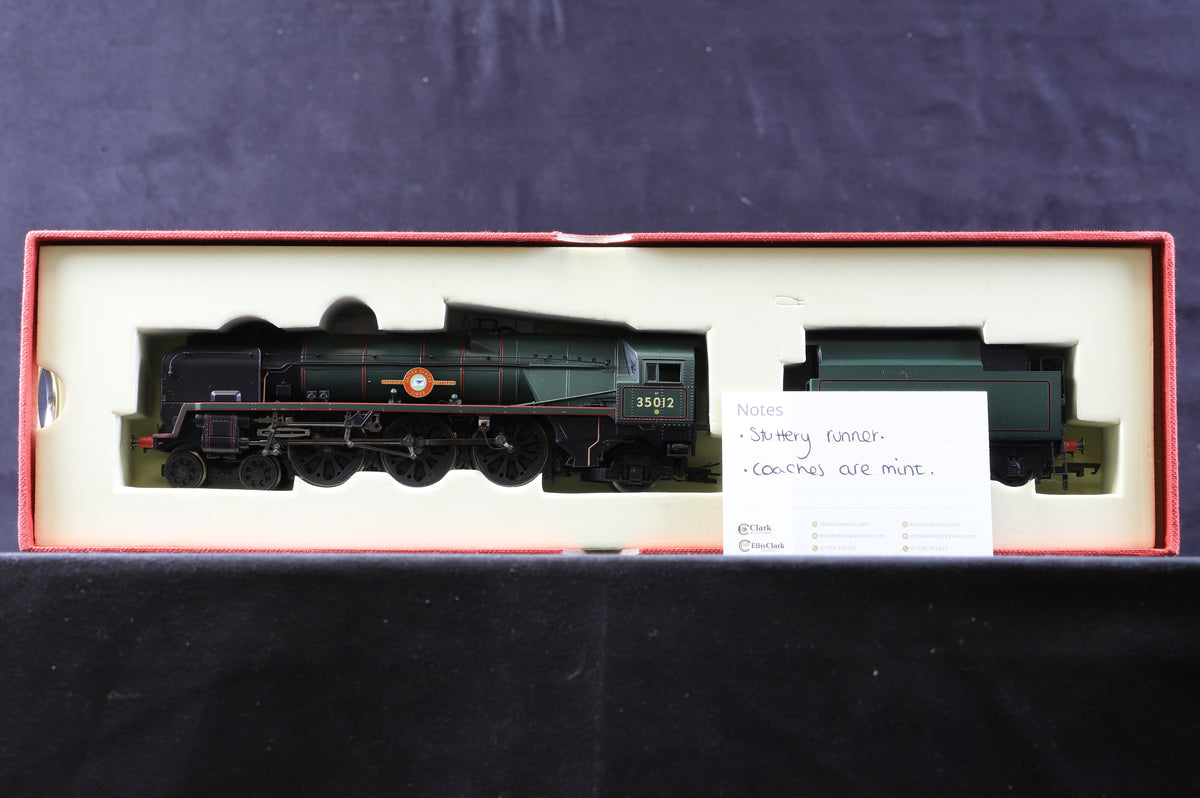 Hornby R1038 Merchant Navy Class &#39;United States Lines&#39; &#39;35012&#39; BR Green L/C &amp; 3 Pullman Coaches Split From Orient Express