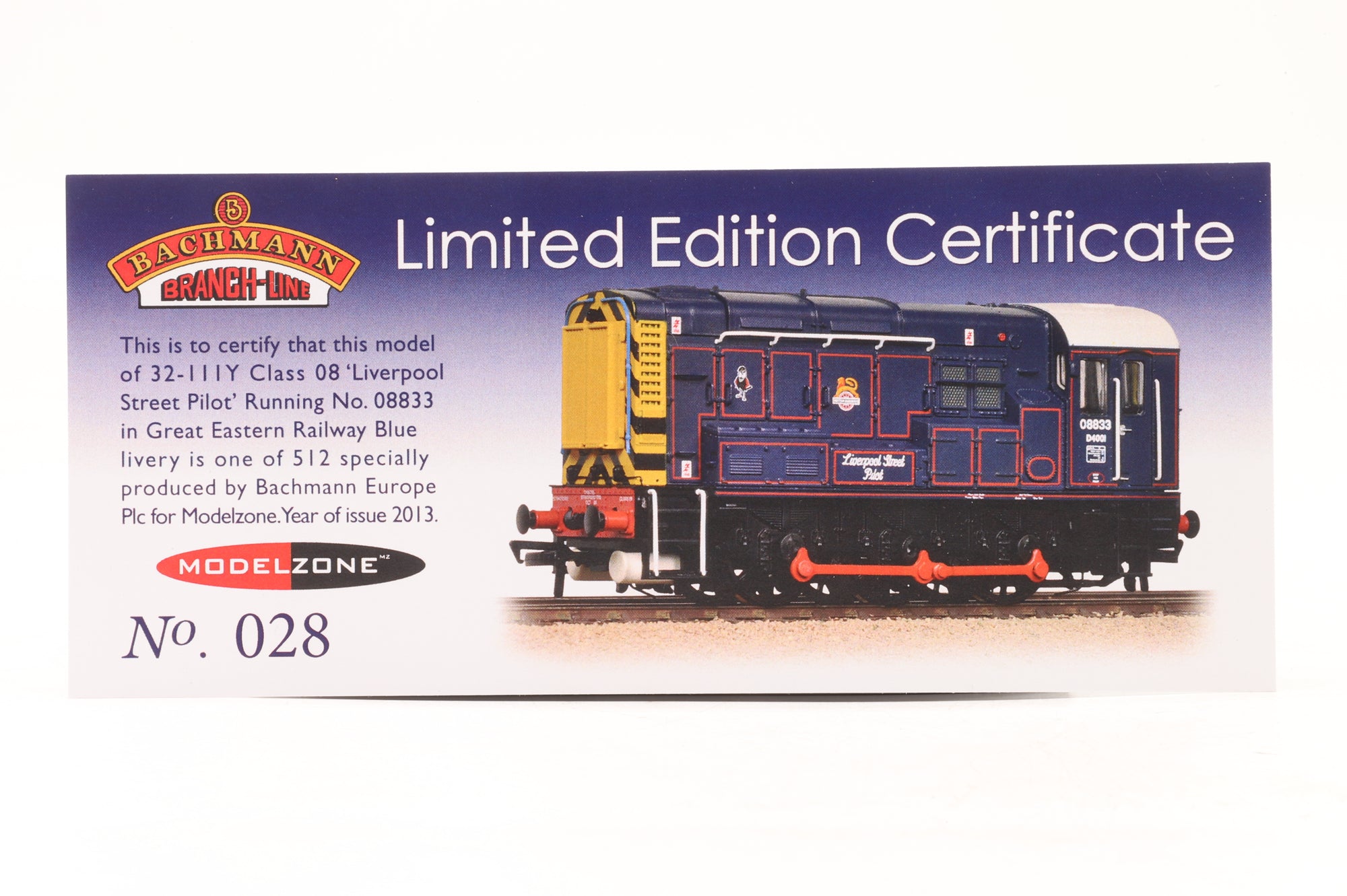 Bachmann OO 32-111Y Class 08 '08833' Diesel Shunter 'Liverpool Street Pilot' Ltd Ed 28/512