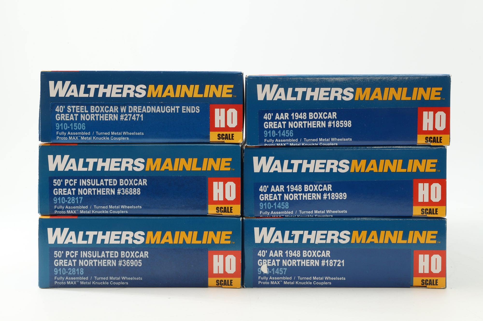 Walthers HO Rake of 6 Great Northern Boxcars, Inc. 910-1456, 1457, 1458, 1506, 2817 & 2818