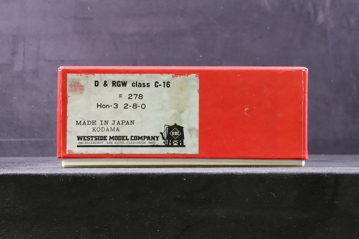 Westside Model Company Hon-3 D&amp;RGW Class C-16 278 2-8-0 Unpainted