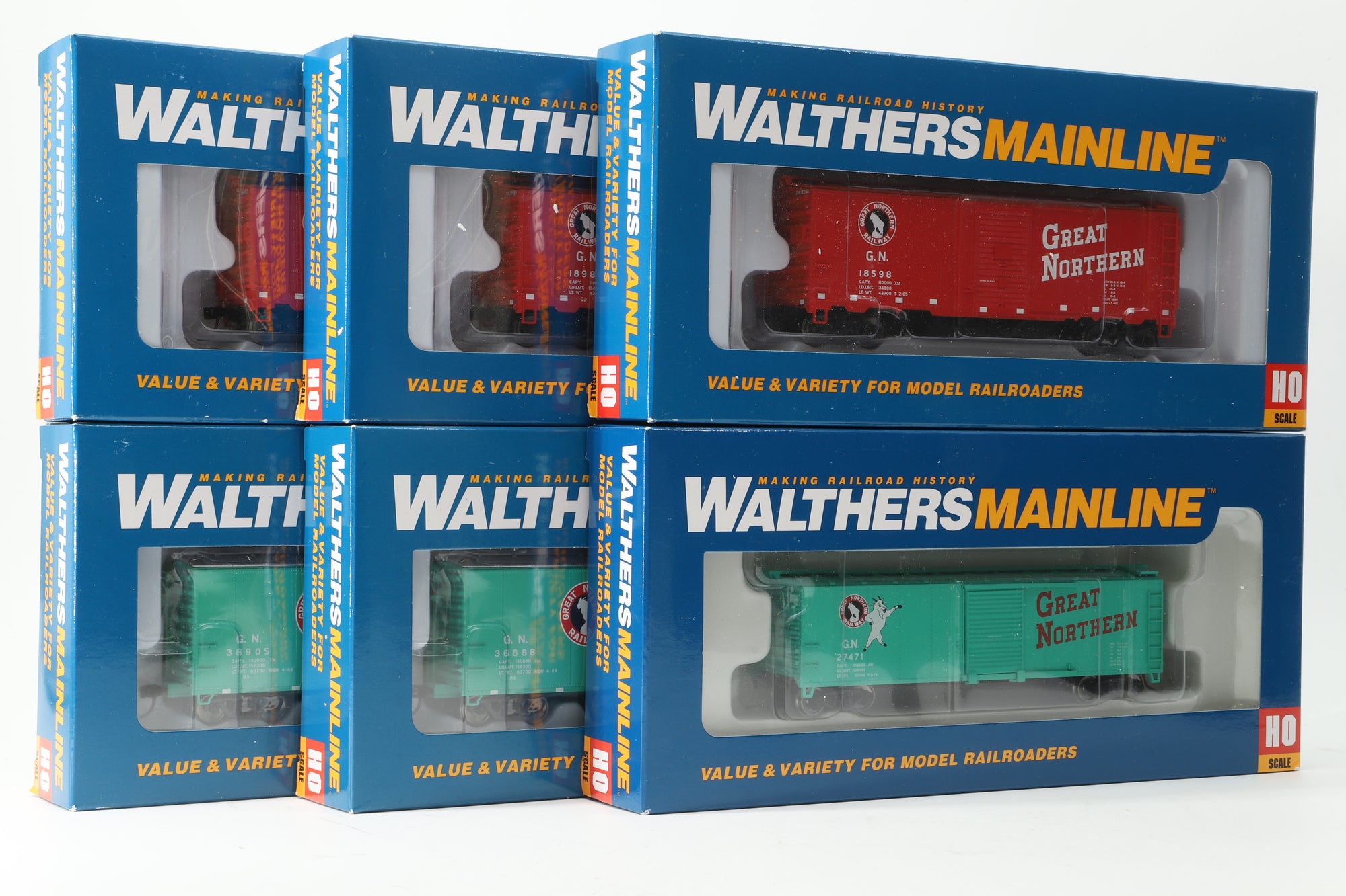 Walthers HO Rake of 6 Great Northern Boxcars, Inc. 910-1456, 1457, 1458, 1506, 2817 & 2818