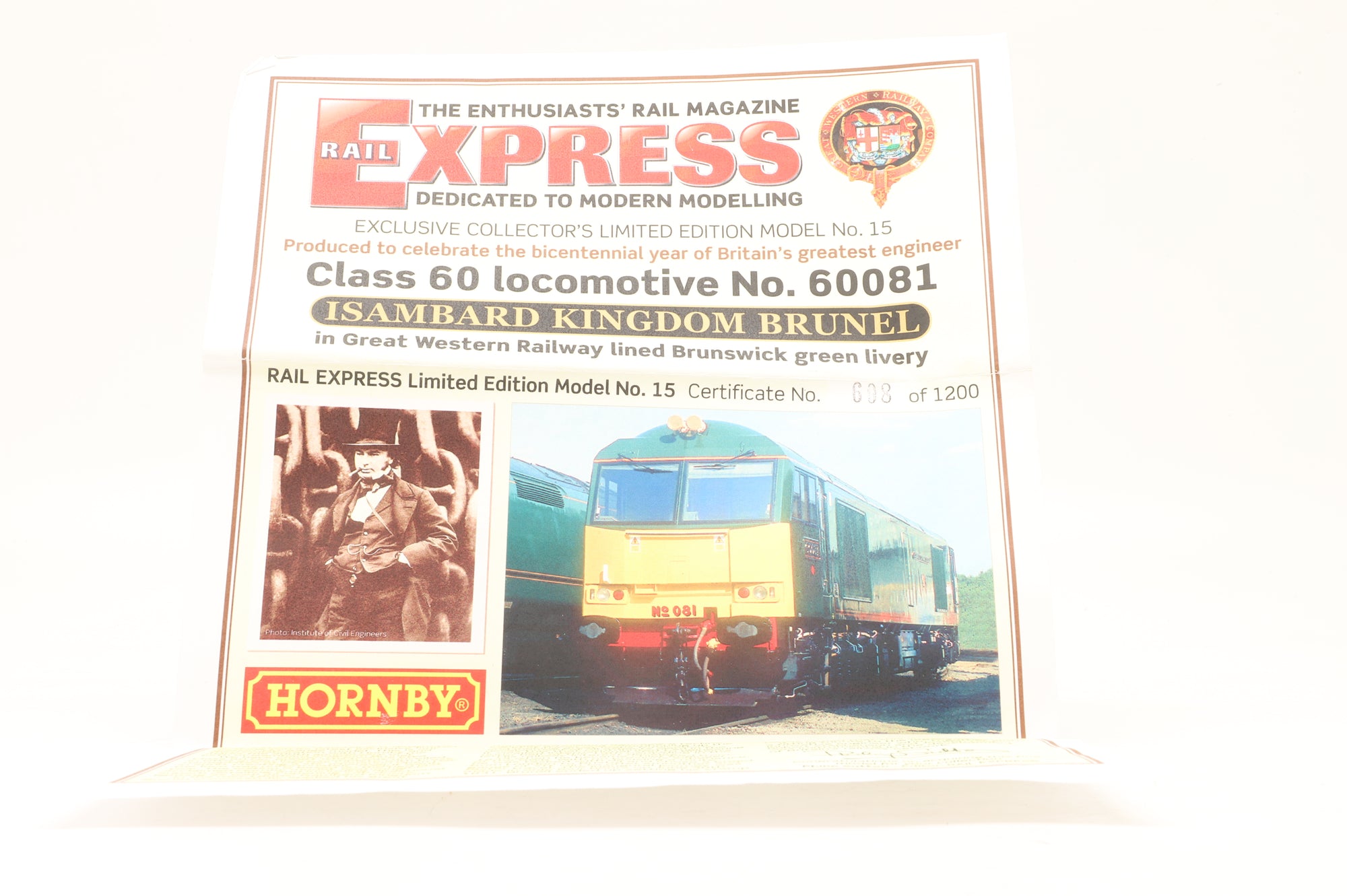 Hornby OO R2604 Class 60 '60081' 'Isambard Kingdom Brunel' GWR Brunswick Green