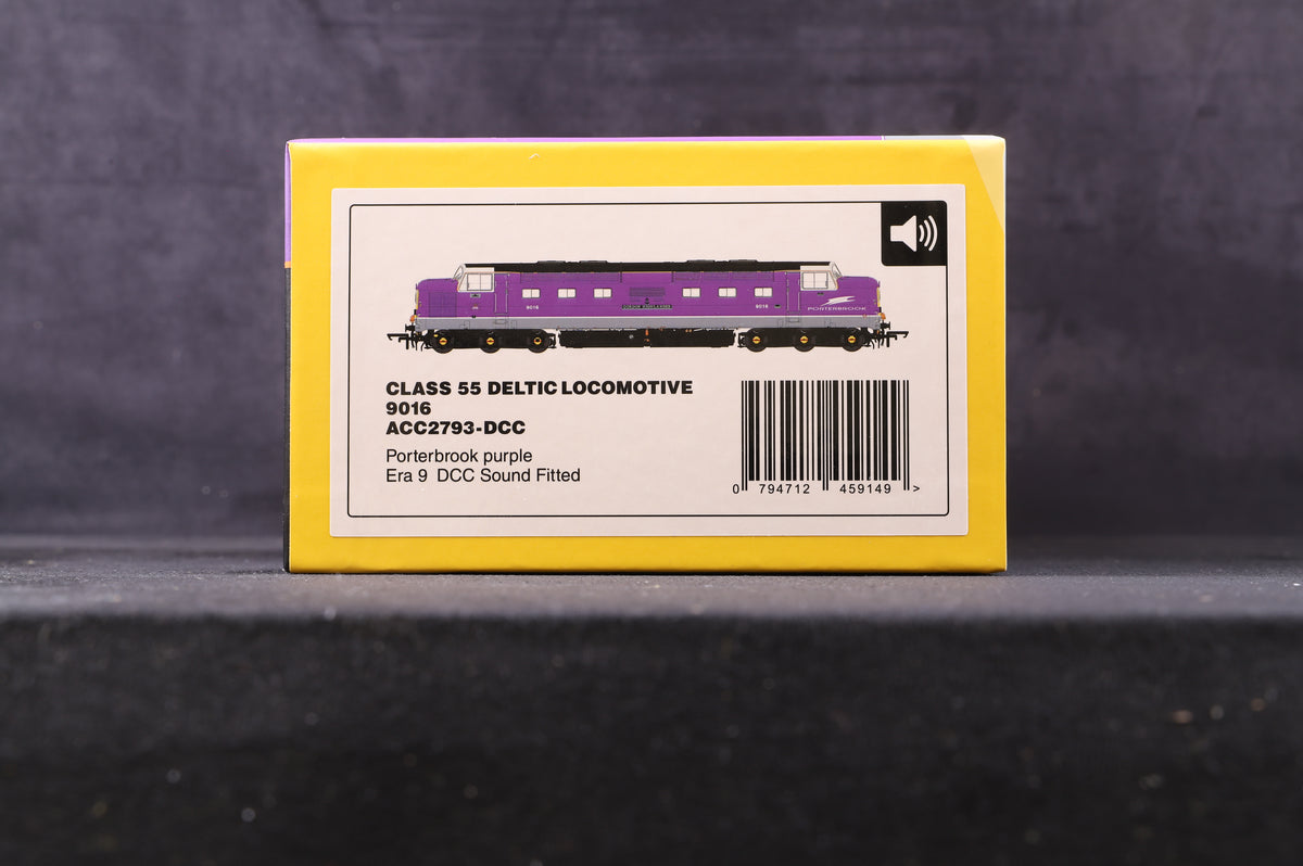 Accurascale OO ACC2793DCC Class 55 Deltic &#39;9016&#39; Porterbrook Purple, DCC Sound