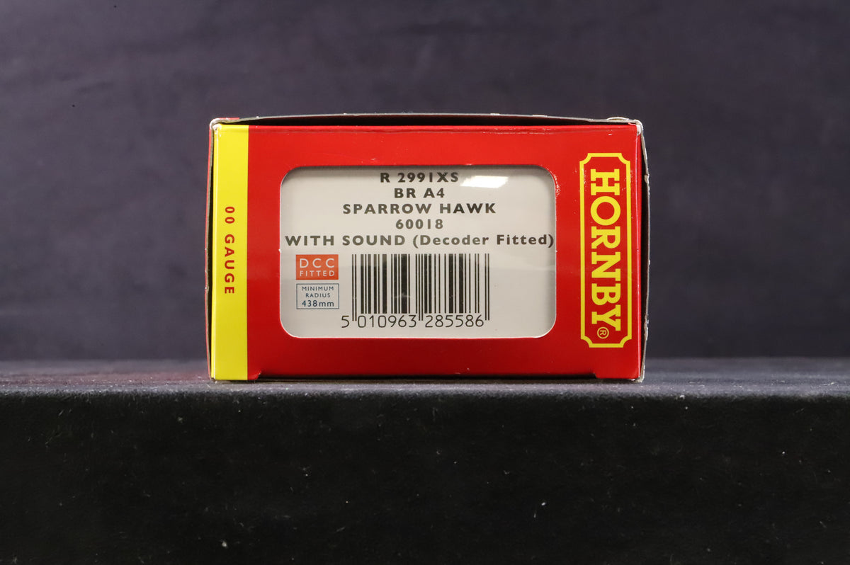 Hornby OO R2991XS Class A4 &#39;60018&#39; &#39;Sparrow Hawk&#39; BR Blue E/C DCC Sound