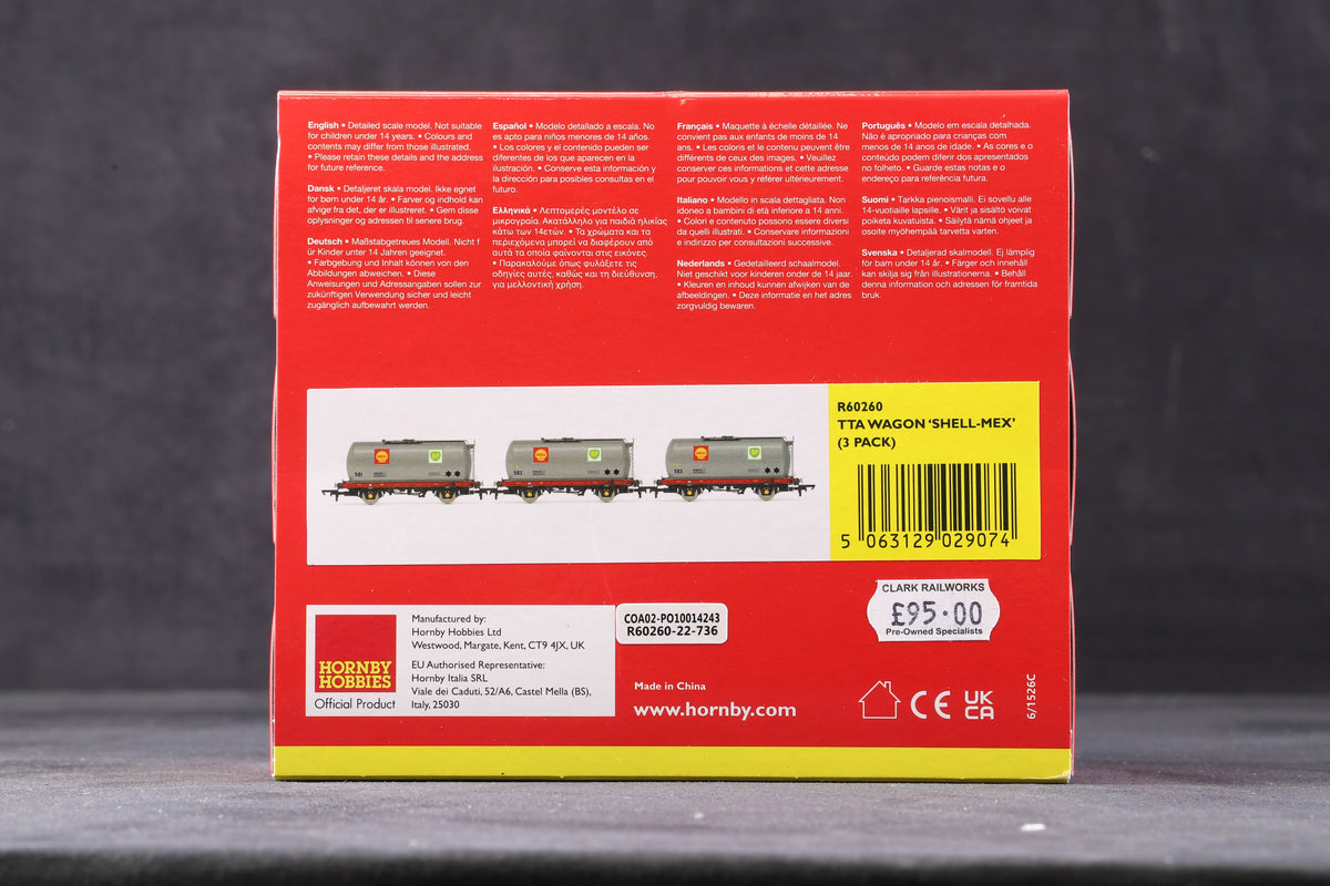 Hornby OO R60260 Pack Of 3 TTA Wagons &#39;Shell-Mex&#39; Inc &#39;501, 502 &amp; 503&#39;