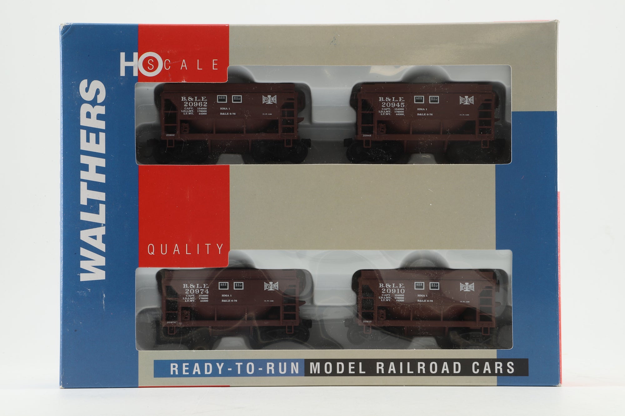 Walthers HO 932-4501 4-Pack of Taconite Ore Cars in B&LE Brown